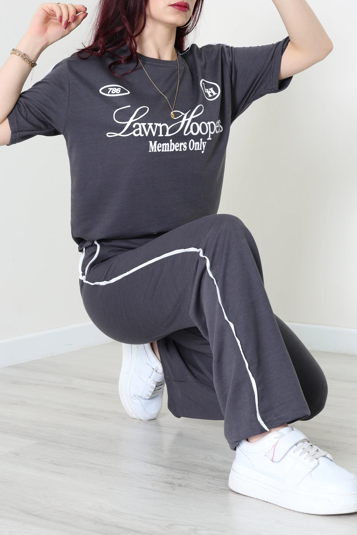 2 İplik Biyeli Baskılı Eşofman Takımı Antrasit - 52265.1005.