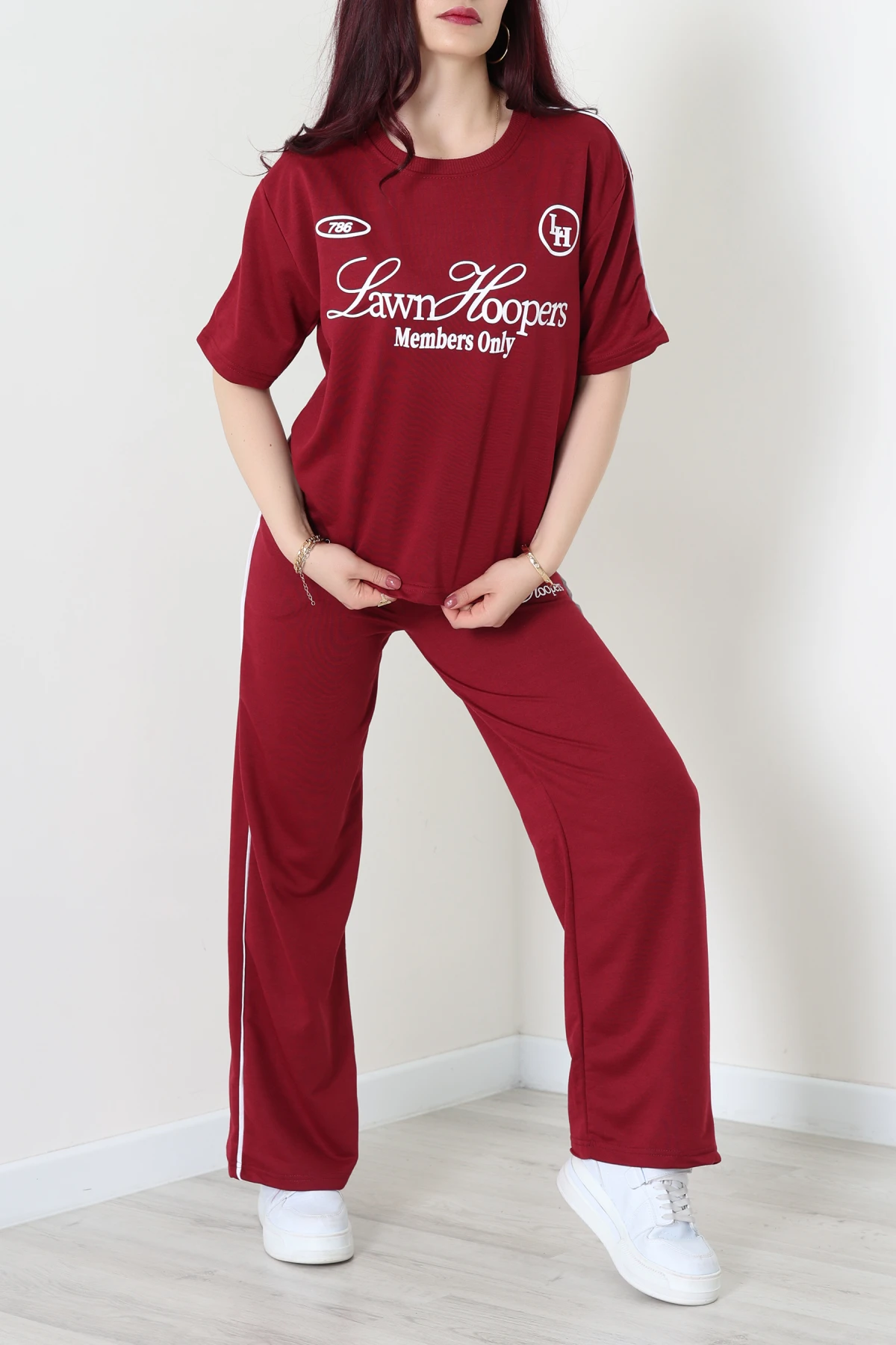 2 İplik Biyeli Baskılı Eşofman Takımı Bordo - 52265.1005.