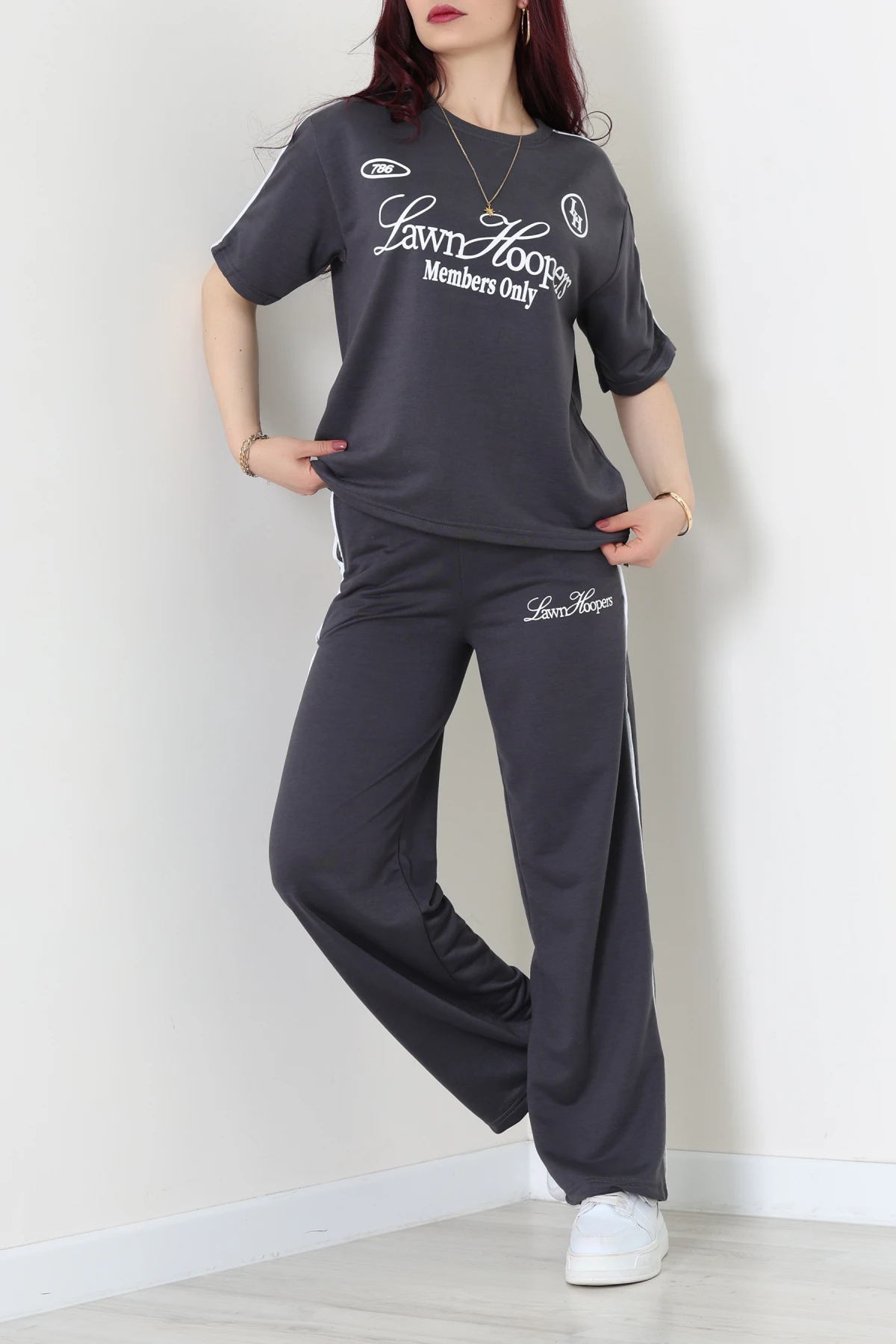 2 İplik Biyeli Baskılı Eşofman Takımı Antrasit - 52265.1005.