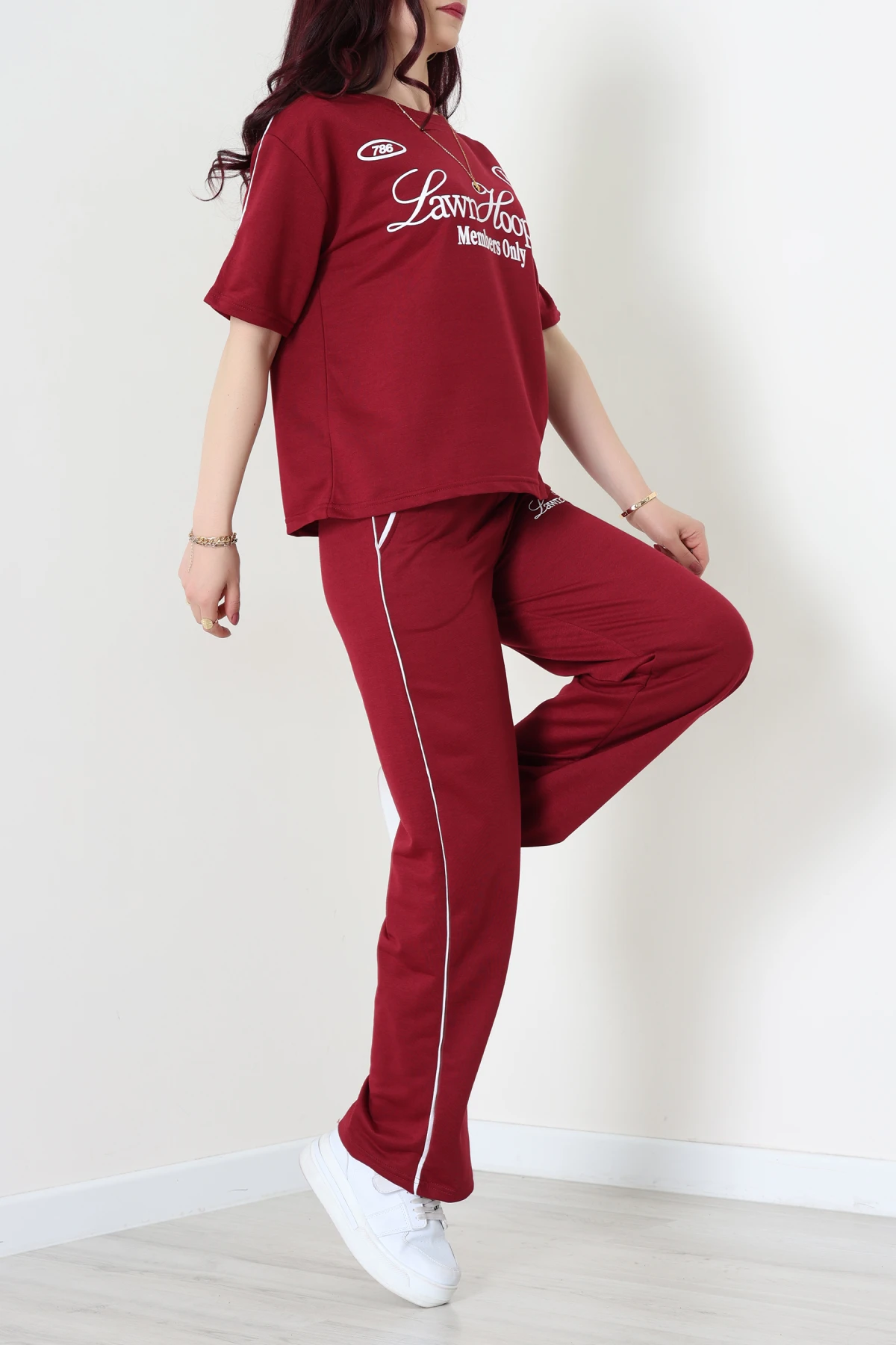 2 İplik Biyeli Baskılı Eşofman Takımı Bordo - 52265.1005.