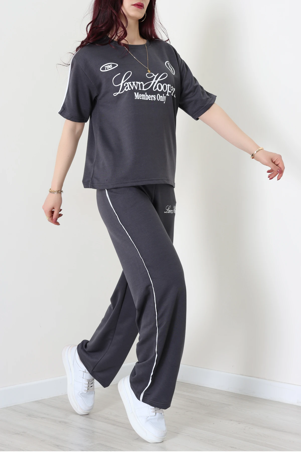 2 İplik Biyeli Baskılı Eşofman Takımı Antrasit - 52265.1005.