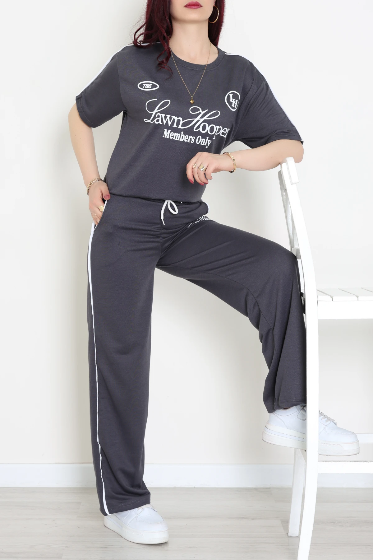 2 İplik Biyeli Baskılı Eşofman Takımı Antrasit - 52265.1005.