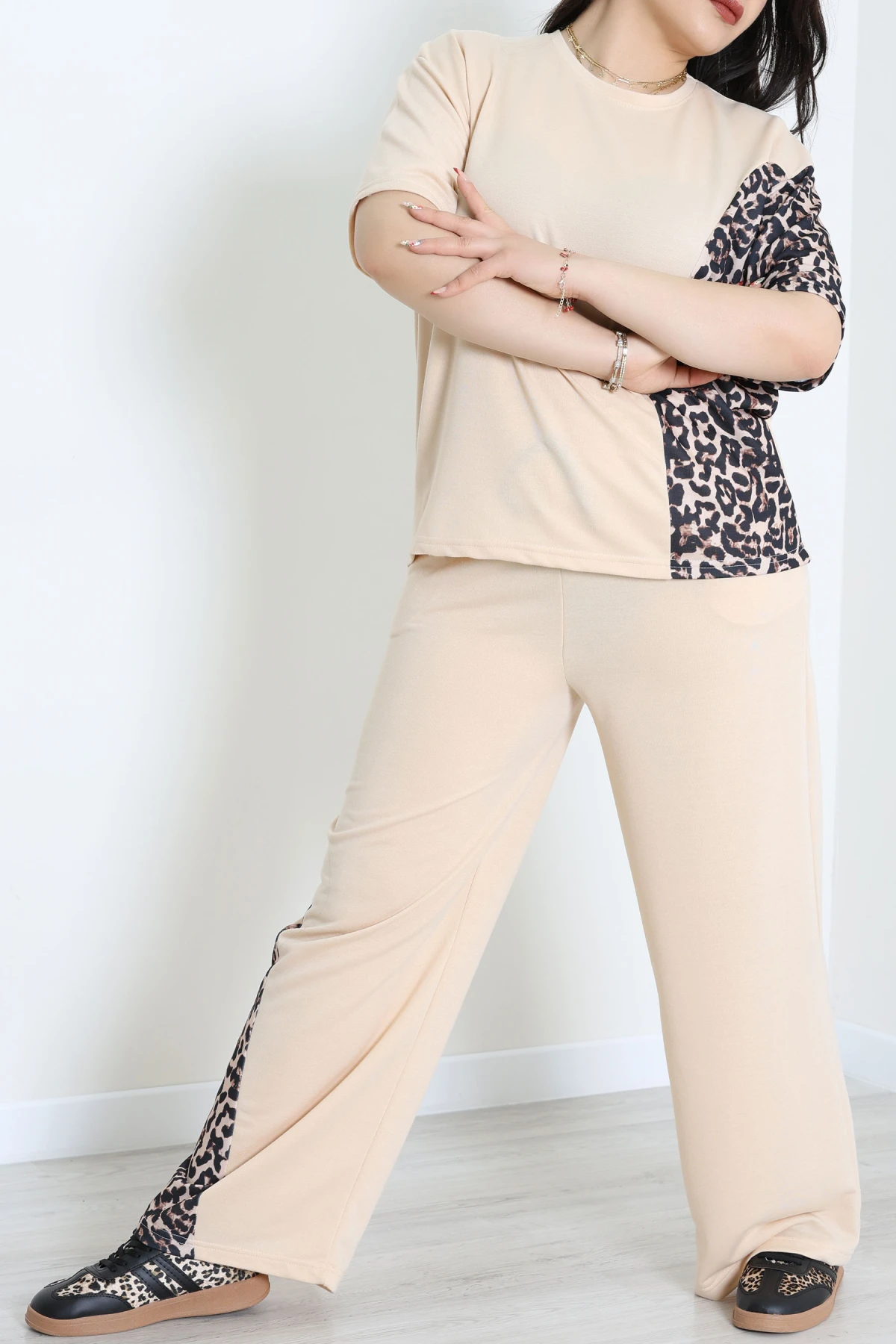 2 İplik Büyük Beden Eşofman Takımı Bej - 52268.1005.