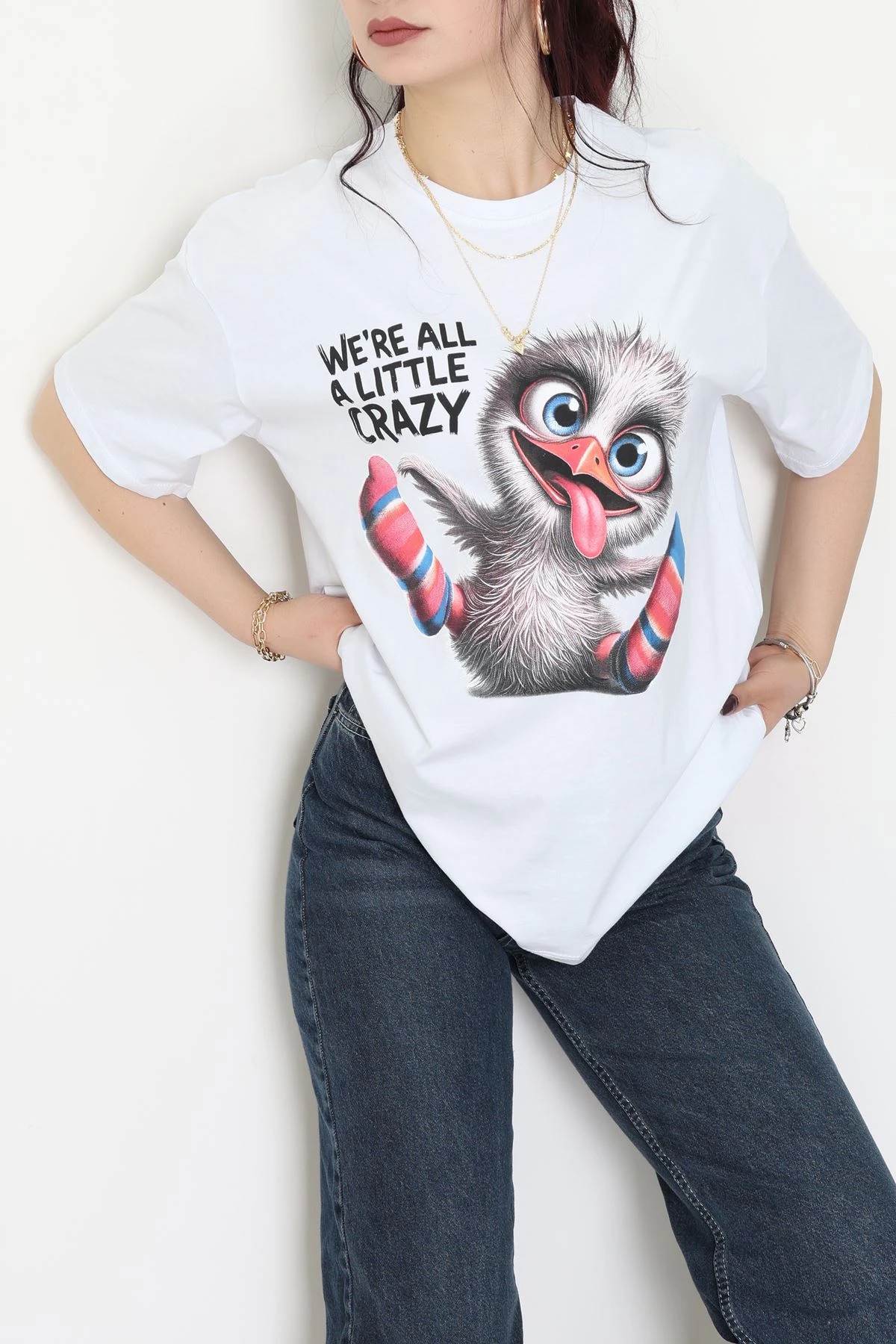 Baskılı Kompakt Penye Tişört Beyazgri - 55044.1872.