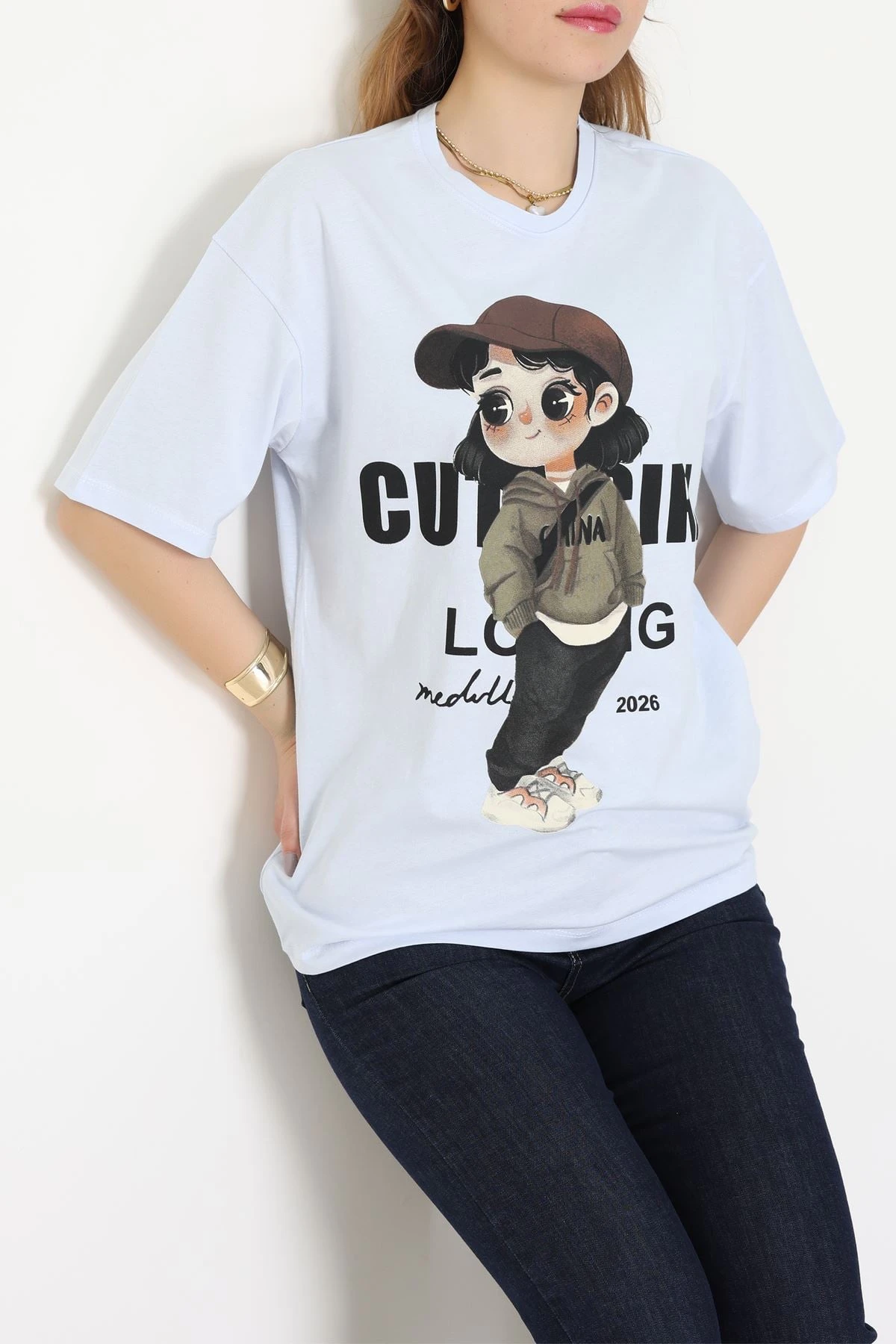 Baskılı Kompakt Penye Tişört Açıkmavi - 55044.1872.