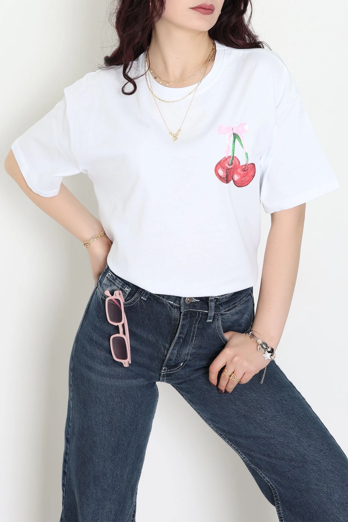 Baskılı Kompakt Penye Tişört Beyazkiraz - 55044.1872.