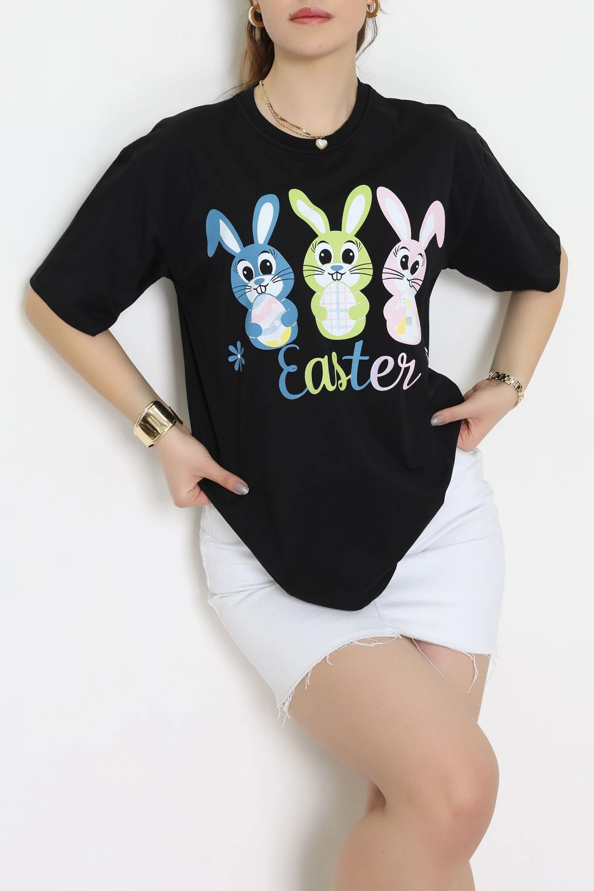 Baskılı Kompakt Penye Tişört Siyahyeşil - 55044.1872.