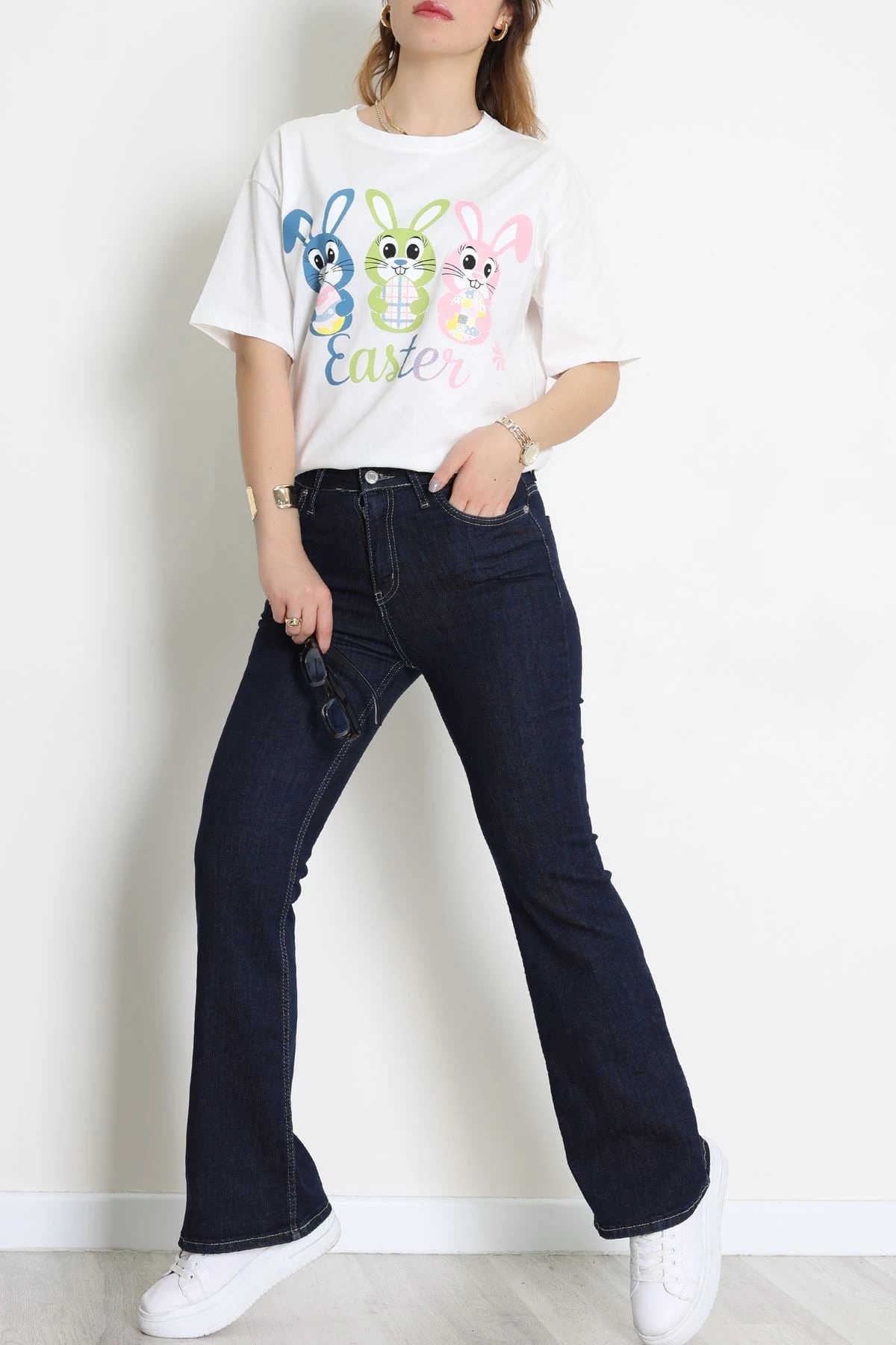 Baskılı Kompakt Penye Tişört Beyazyeşil - 55044.1872.