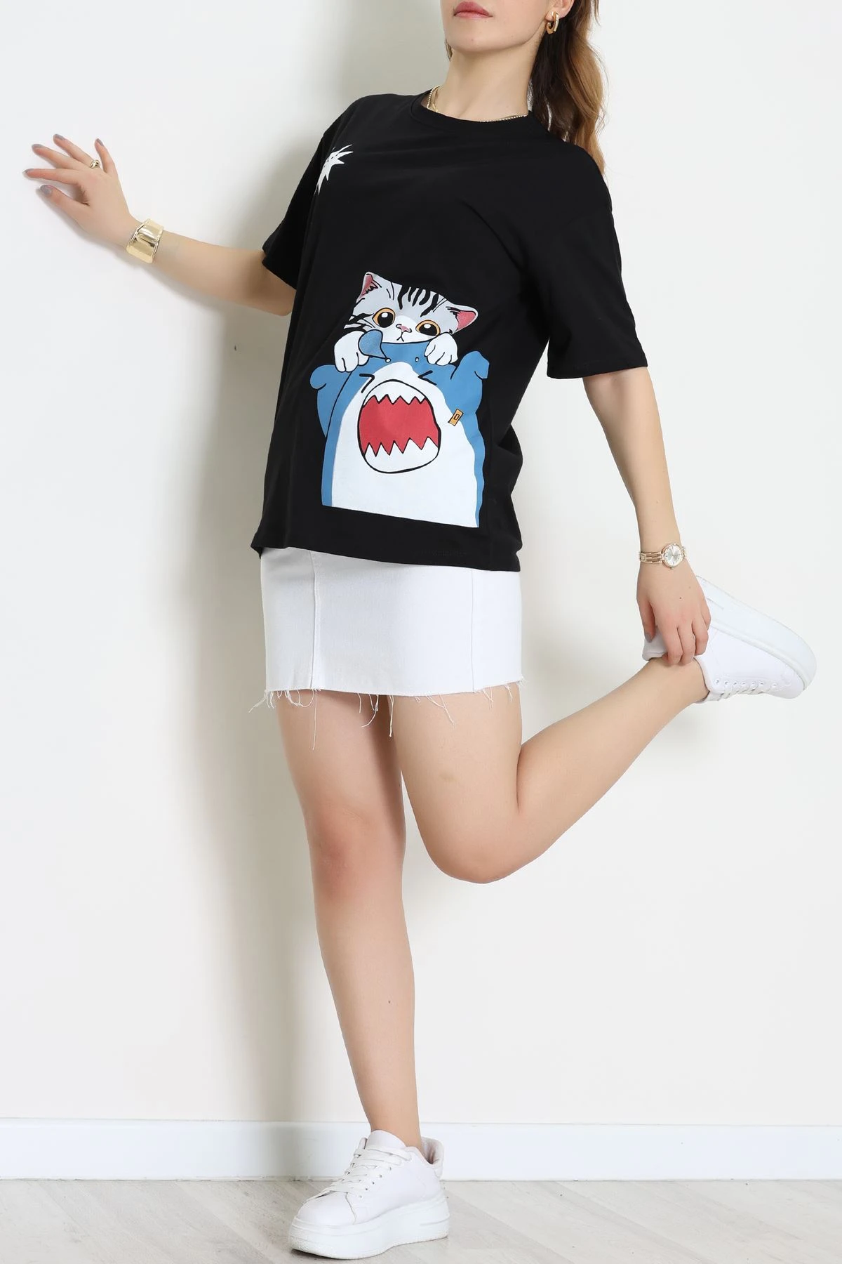 Baskılı Kompakt Penye Tişört Siyahgri - 55044.1872.