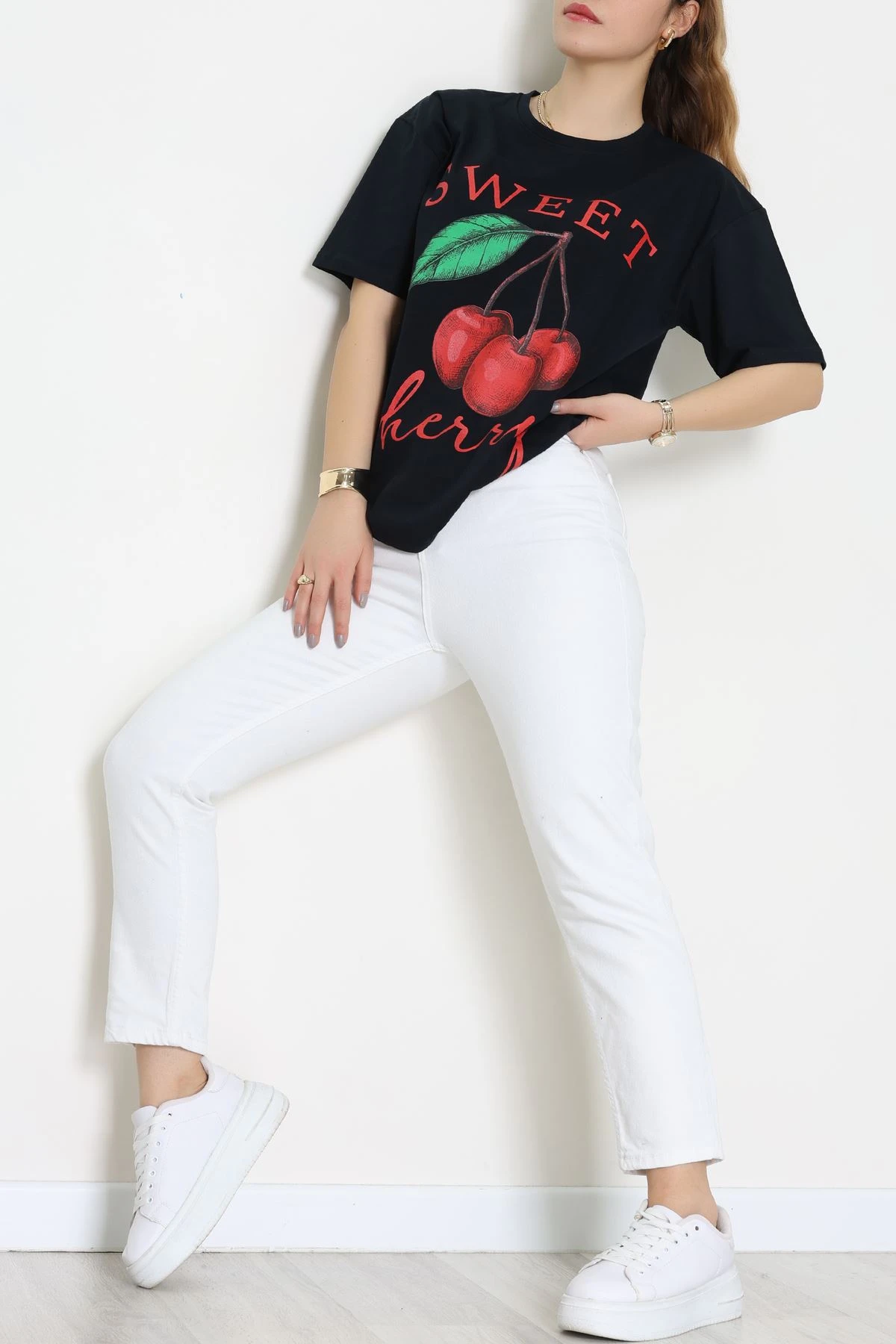 Baskılı Kompakt Penye Tişört Lacivertyeşil - 55044.1872.