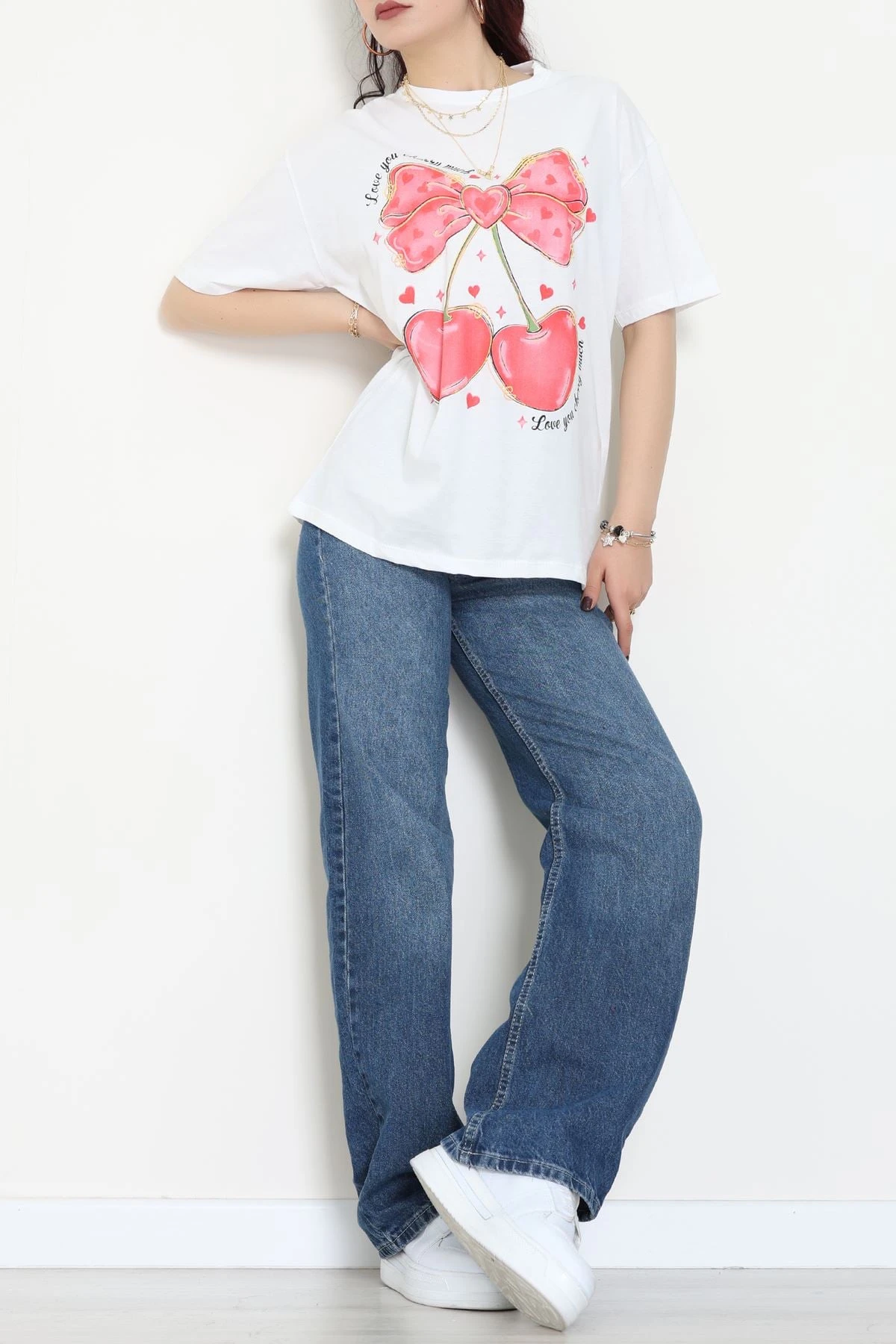 Baskılı Kompakt Penye Tişört Beyazkırmızı - 55044.1872.