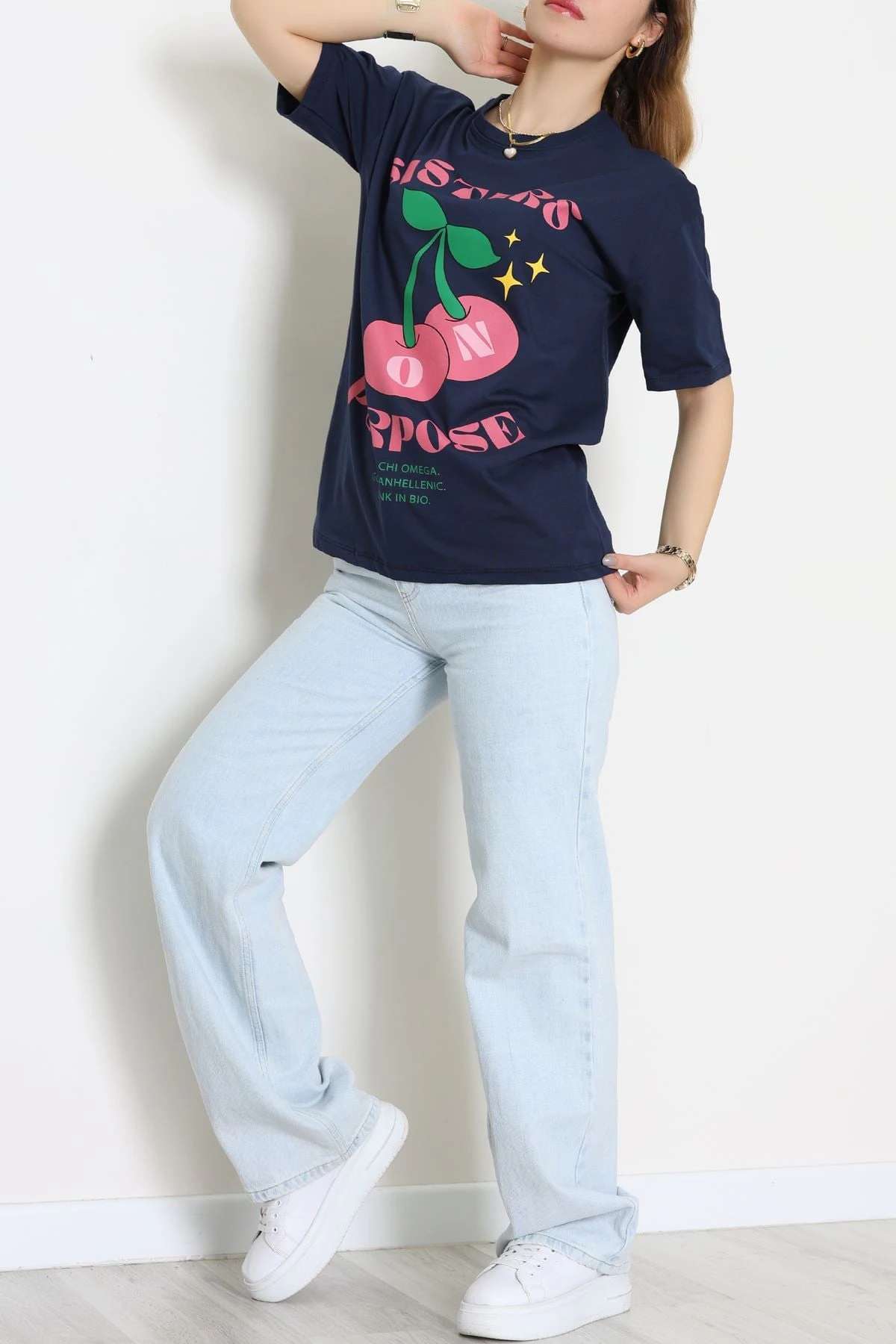 Baskılı Kompakt Penye Tişört Laciyeşil - 55044.1872.