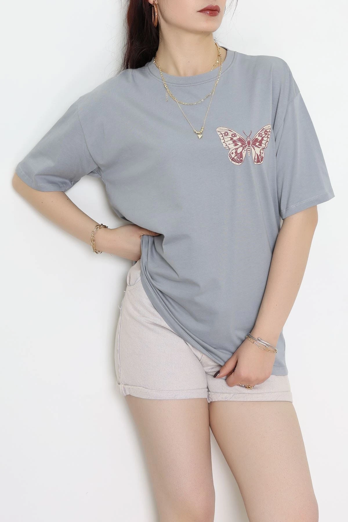 Baskılı Kompakt Penye Tişört Grikrem1 - 55044.1872.