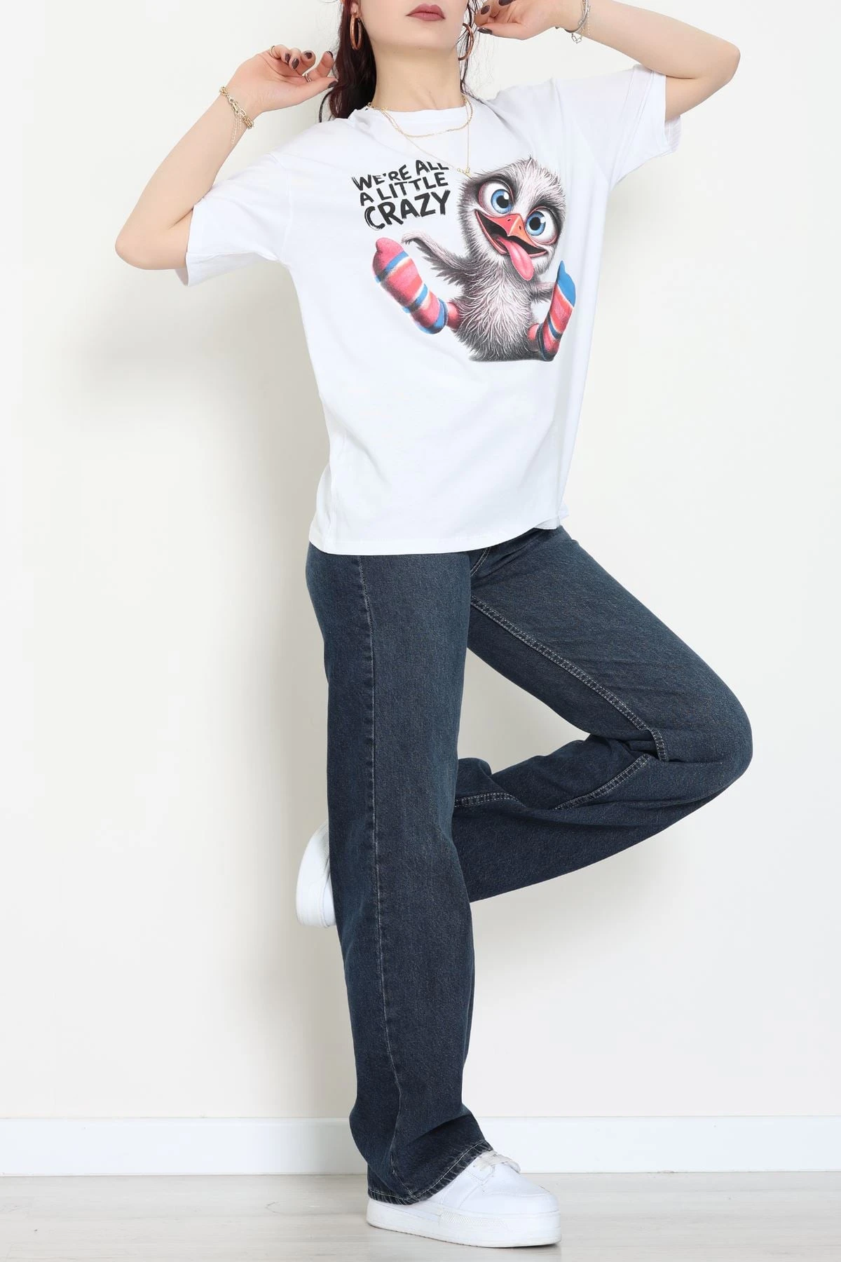 Baskılı Kompakt Penye Tişört Beyazgri - 55044.1872.