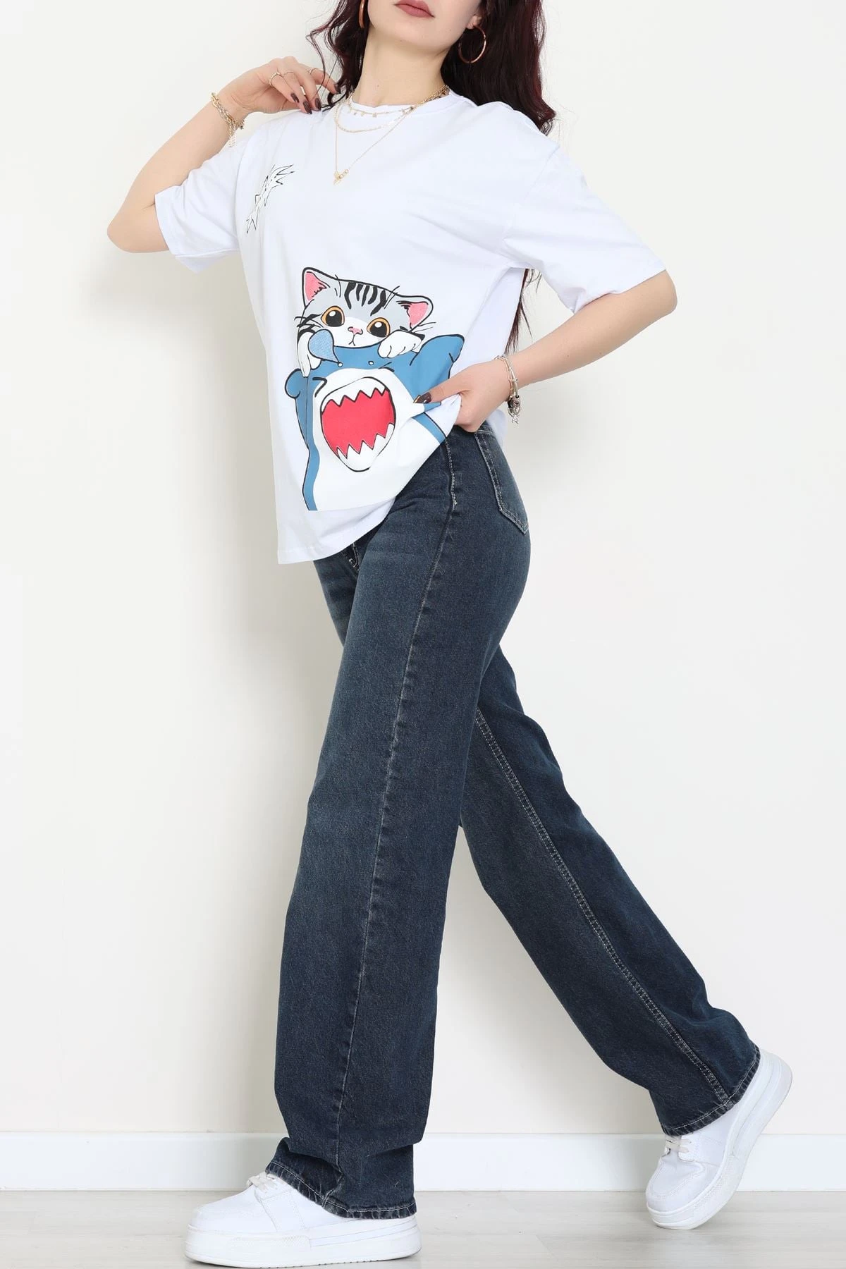 Baskılı Kompakt Penye Tişört Beyazgri1 - 55044.1872.