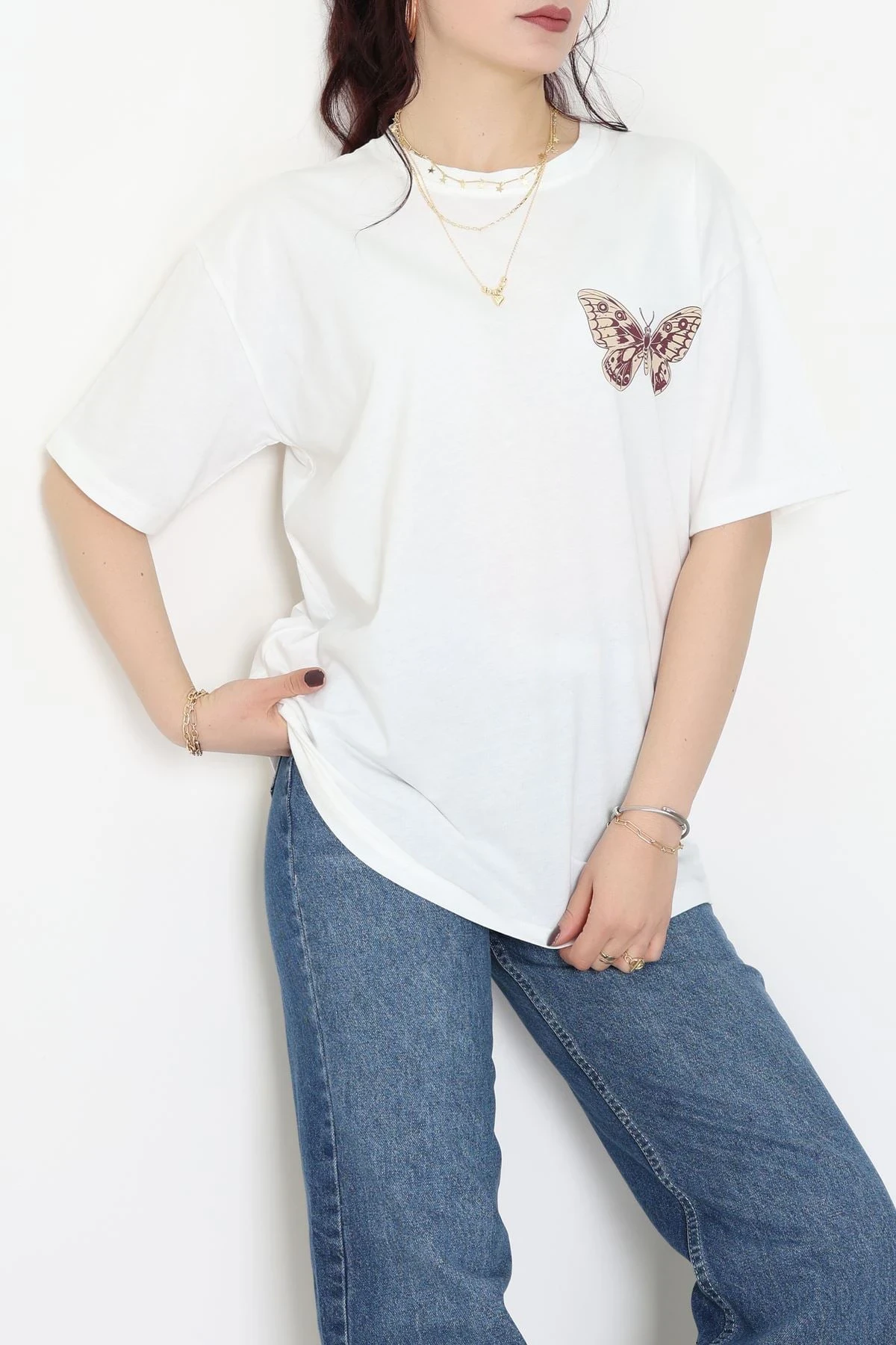 Baskılı Kompakt Penye Tişört Ekrukahve - 55044.1872.