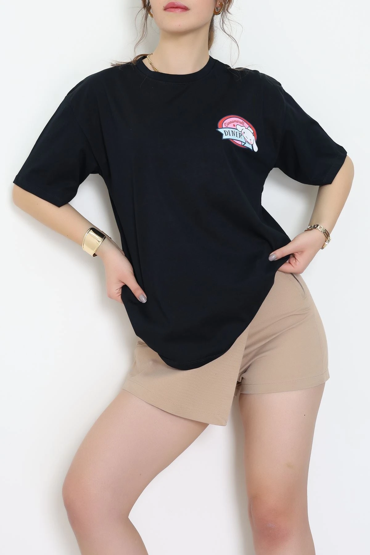 Baskılı Kompakt Penye Tişört Siyahmavi - 55044.1872.