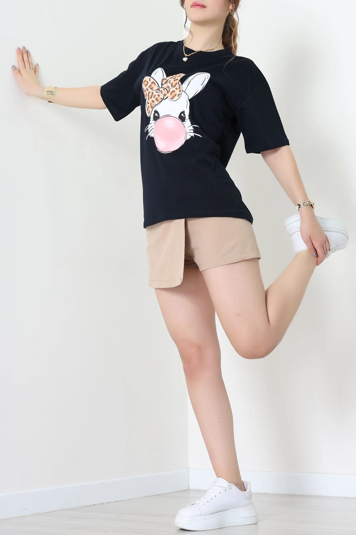 Baskılı Kompakt Penye Tişört Siyahleo - 55044.1872.