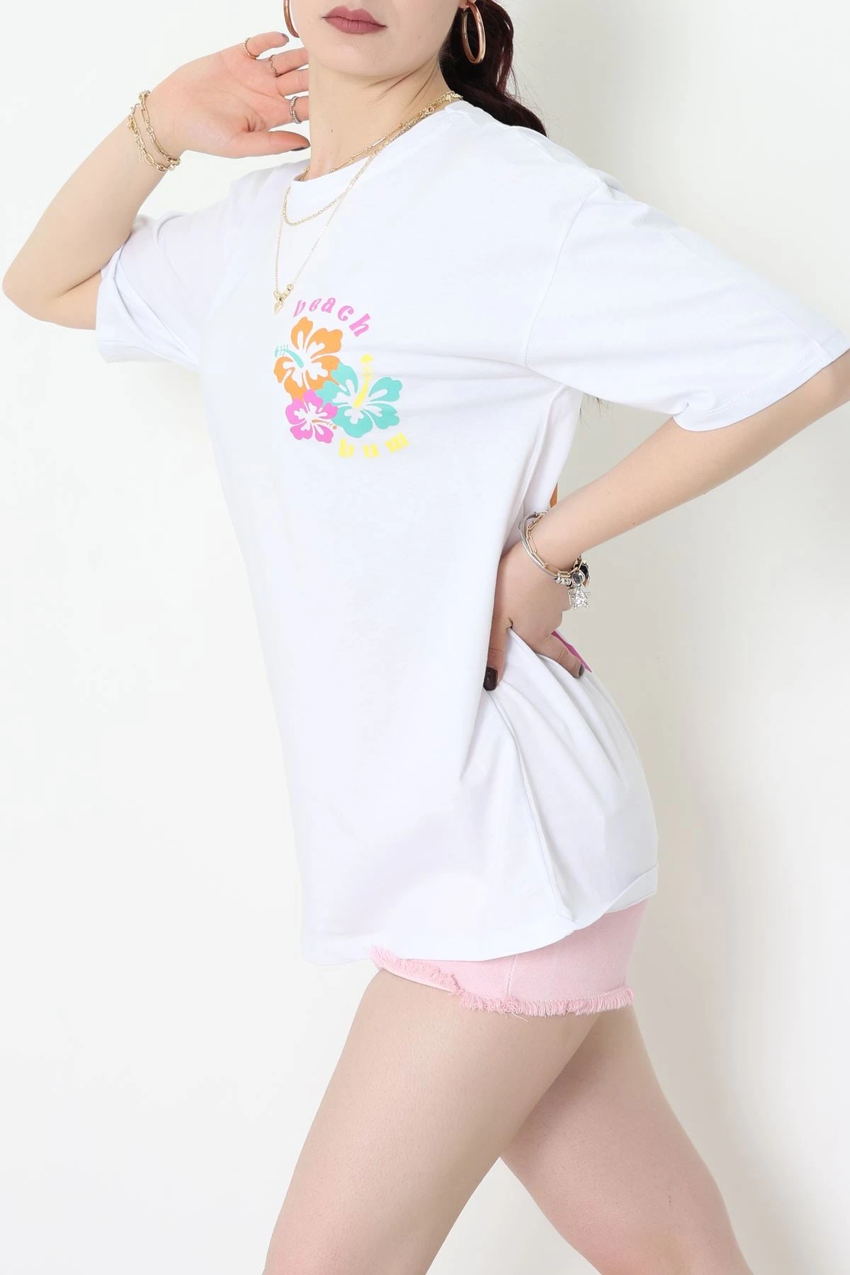 Baskılı Kompakt Penye Tişört Beyazmint - 55044.1872.