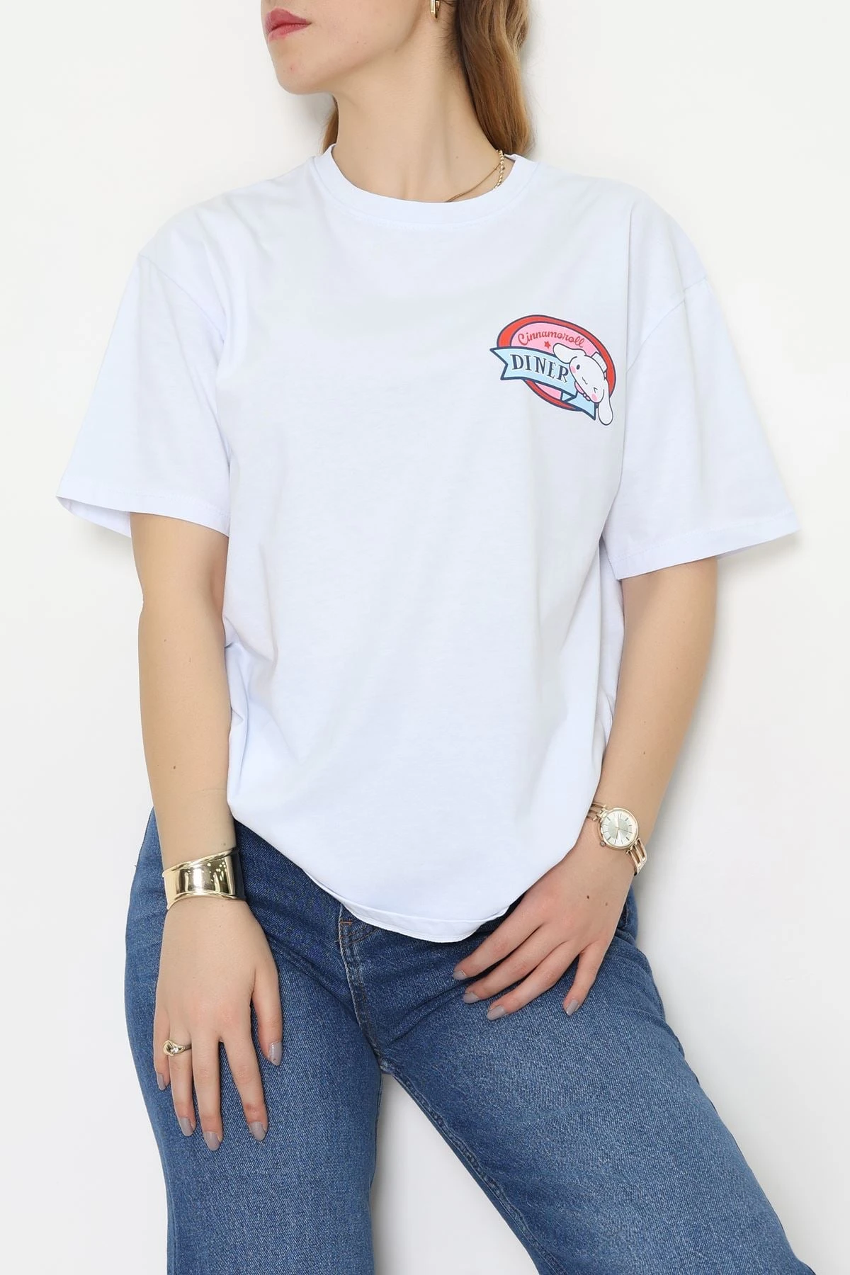 Baskılı Kompakt Penye Tişört Beyazsarı - 55044.1872.