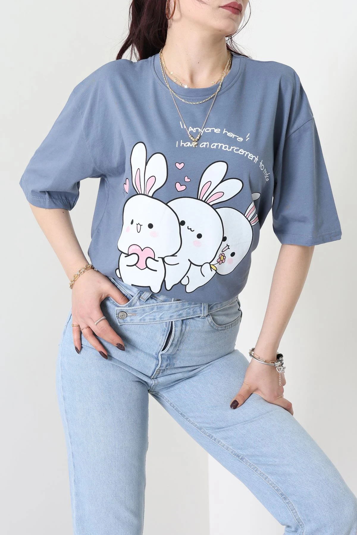 Baskılı Kompakt Penye Tişört Füme - 55044.1872.