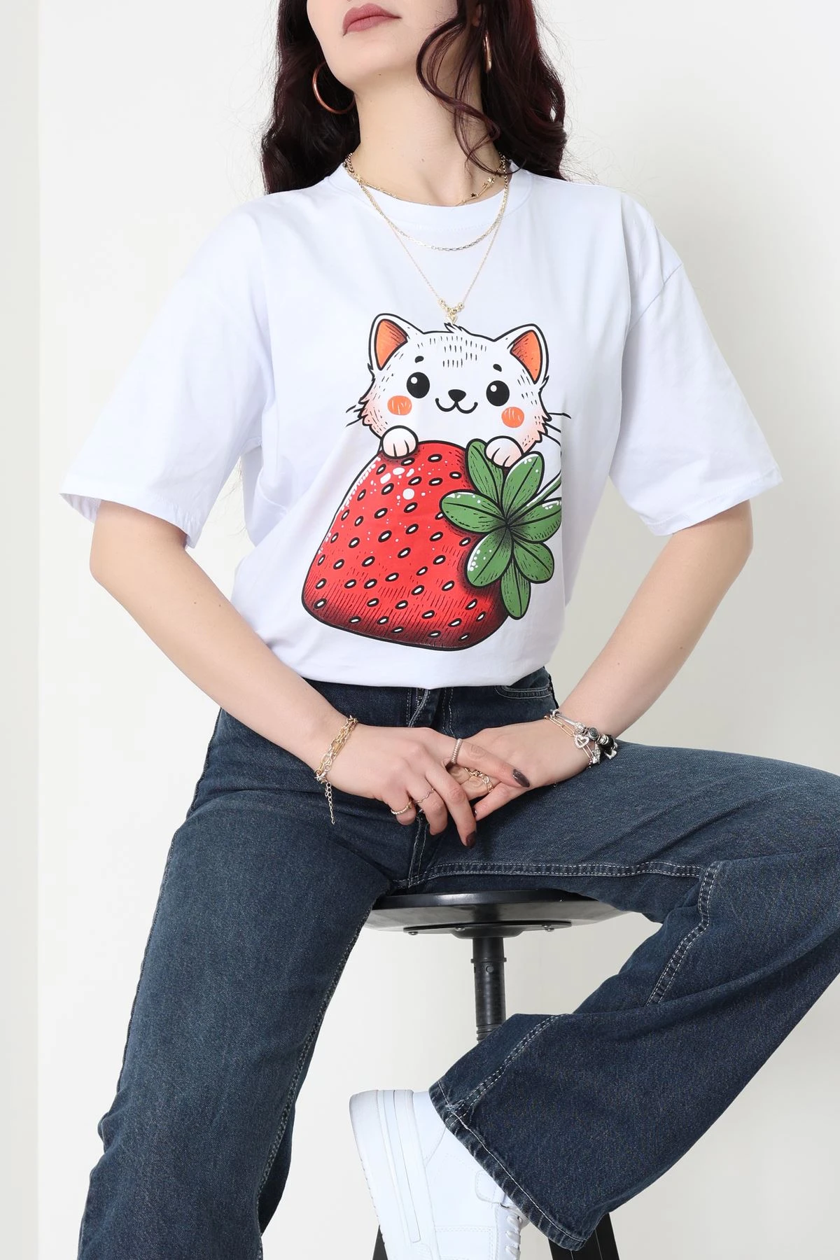 Baskılı Kompakt Penye Tişört Beyazyeşil1 - 55044.1872.