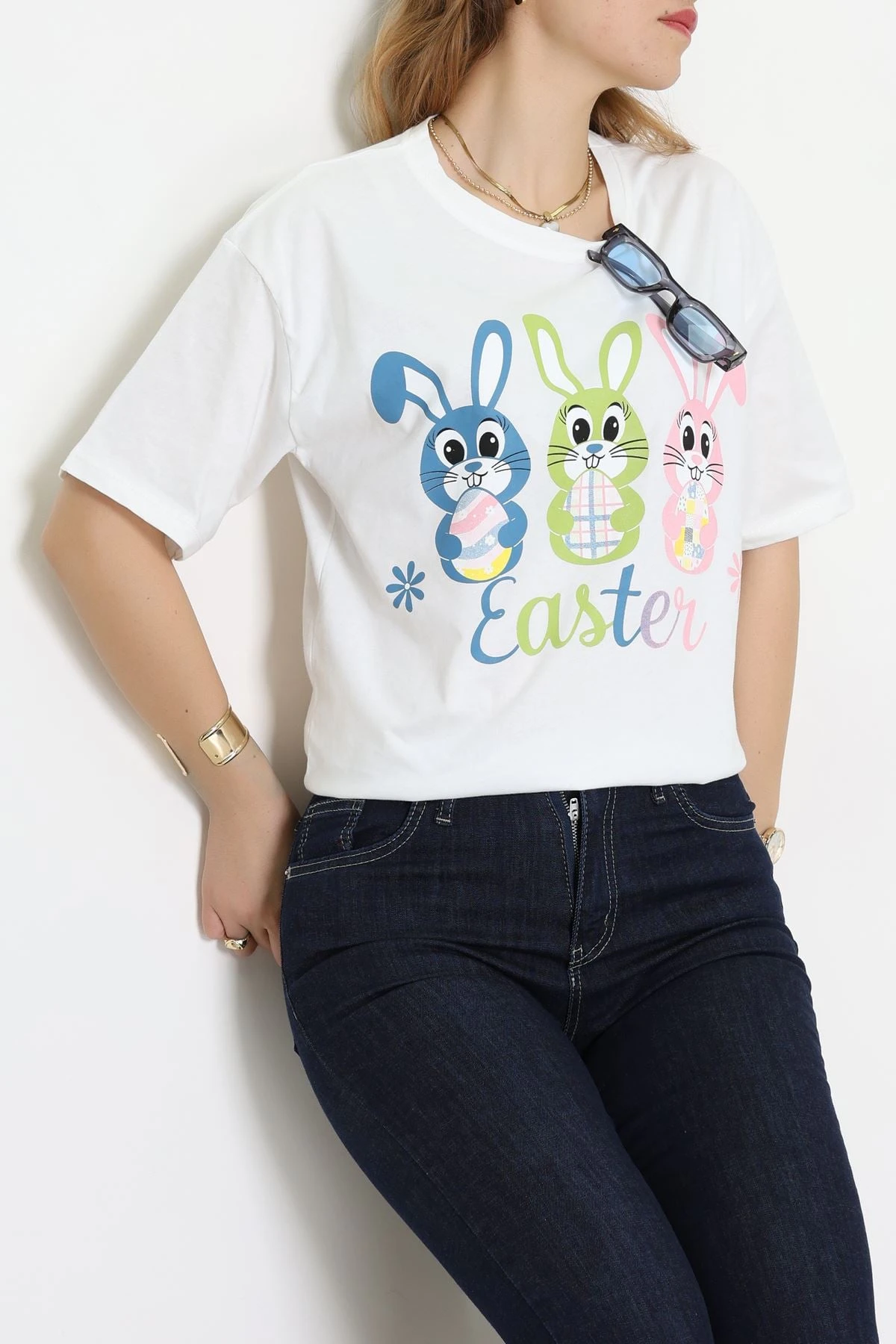 Baskılı Kompakt Penye Tişört Beyazyeşil - 55044.1872.