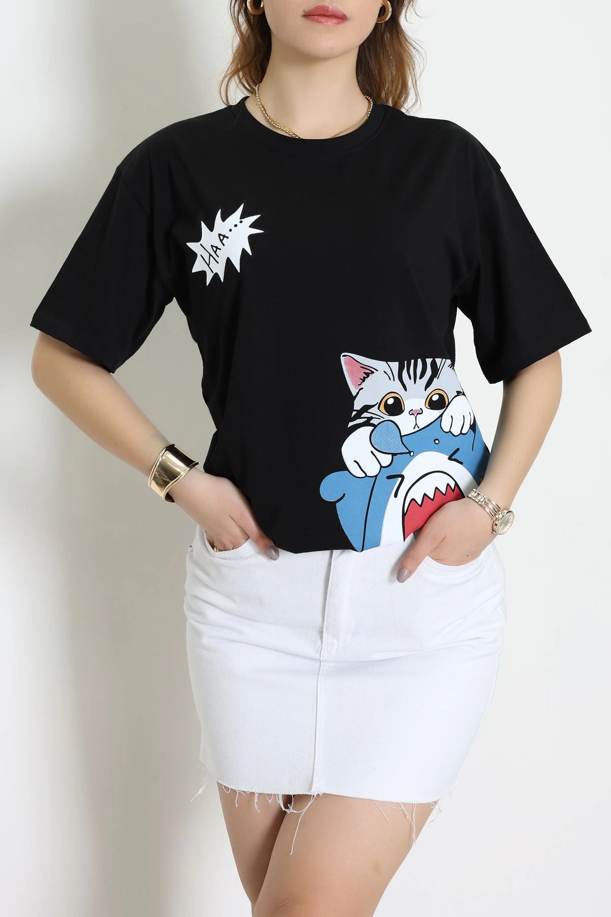 Baskılı Kompakt Penye Tişört Siyahgri - 55044.1872.