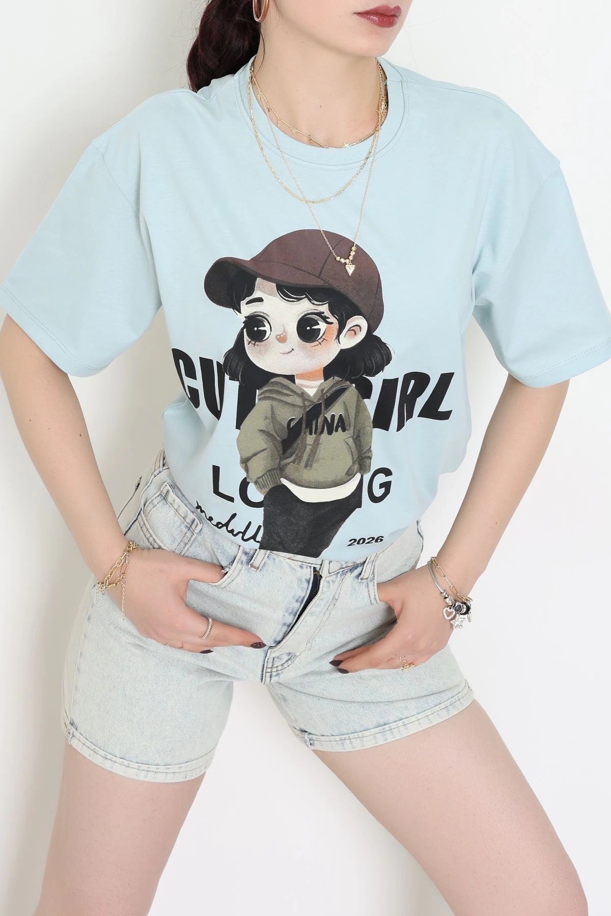 Baskılı Kompakt Penye Tişört Mintkahve - 55044.1872.