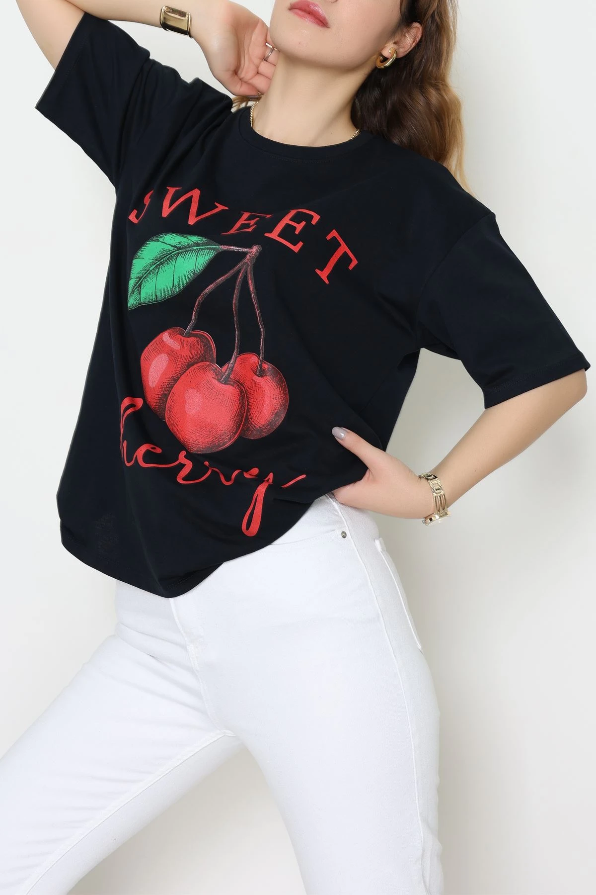 Baskılı Kompakt Penye Tişört Lacivertyeşil - 55044.1872.