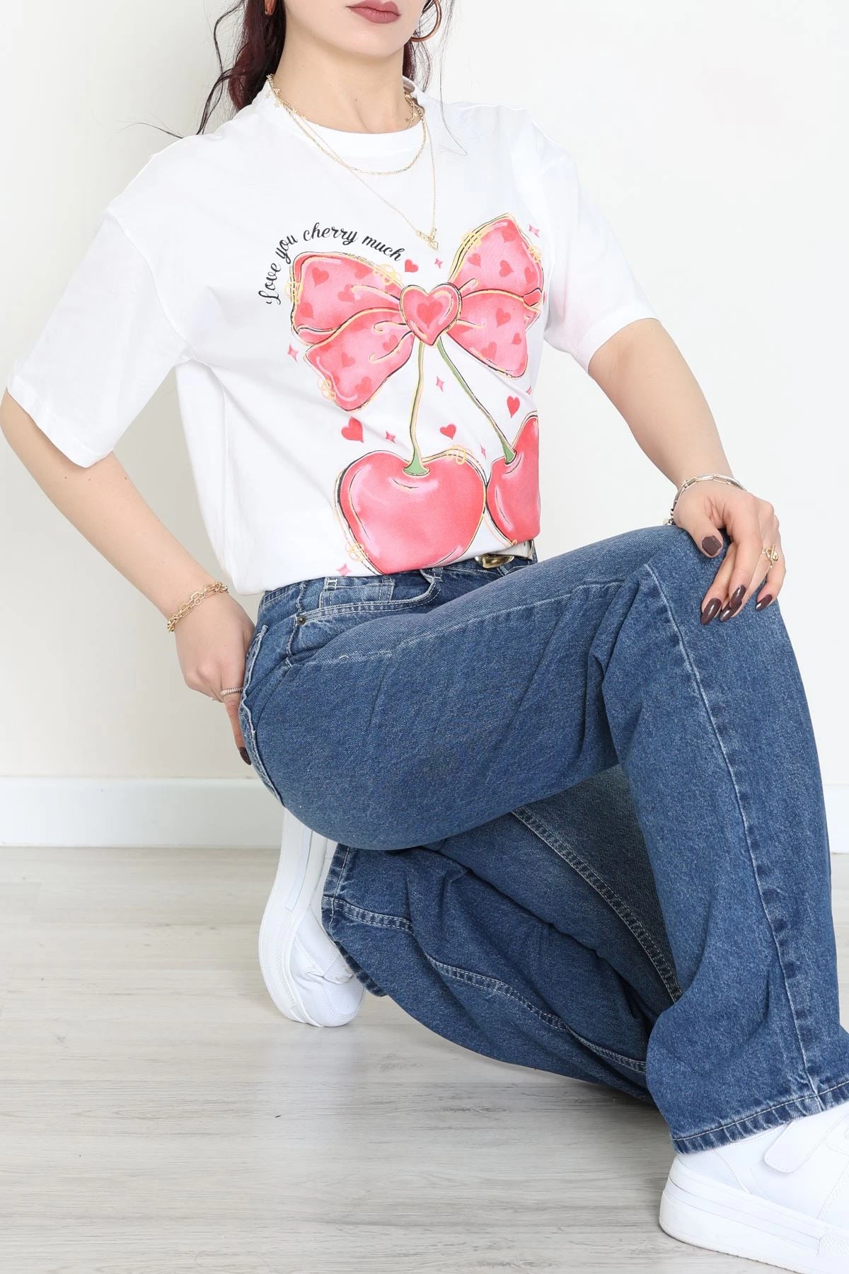 Baskılı Kompakt Penye Tişört Beyazkırmızı - 55044.1872.