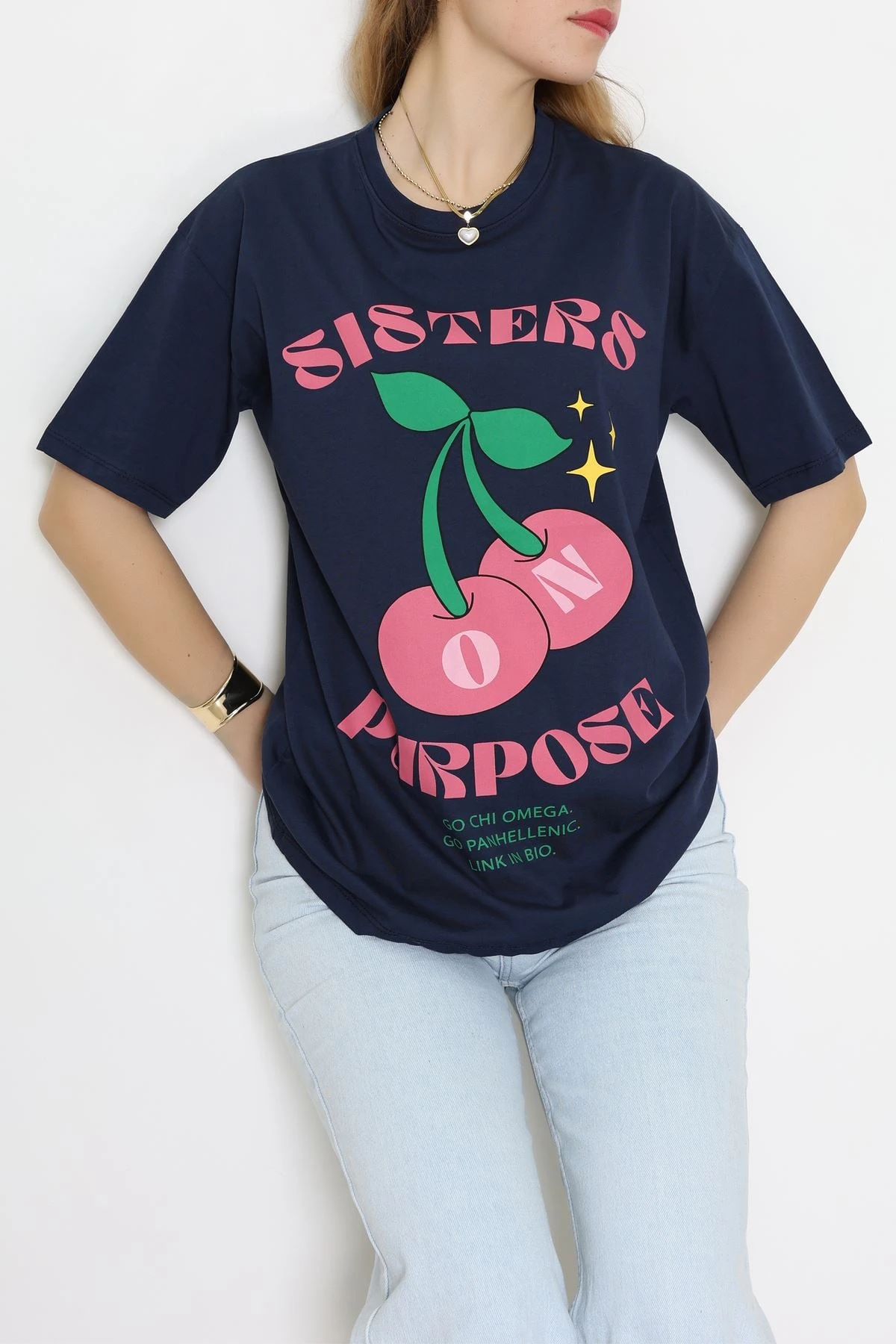 Baskılı Kompakt Penye Tişört Laciyeşil - 55044.1872.