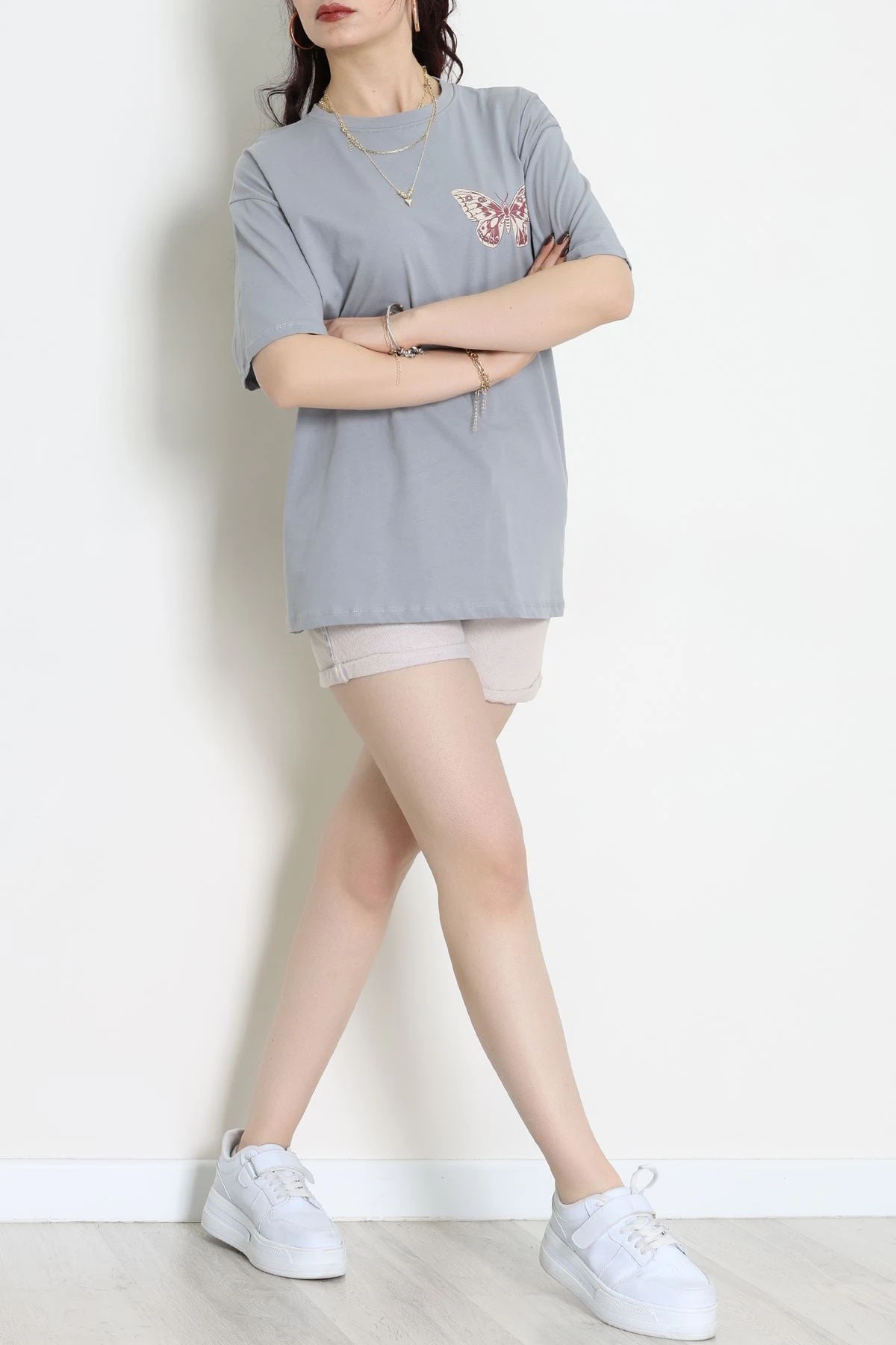 Baskılı Kompakt Penye Tişört Grikrem1 - 55044.1872.