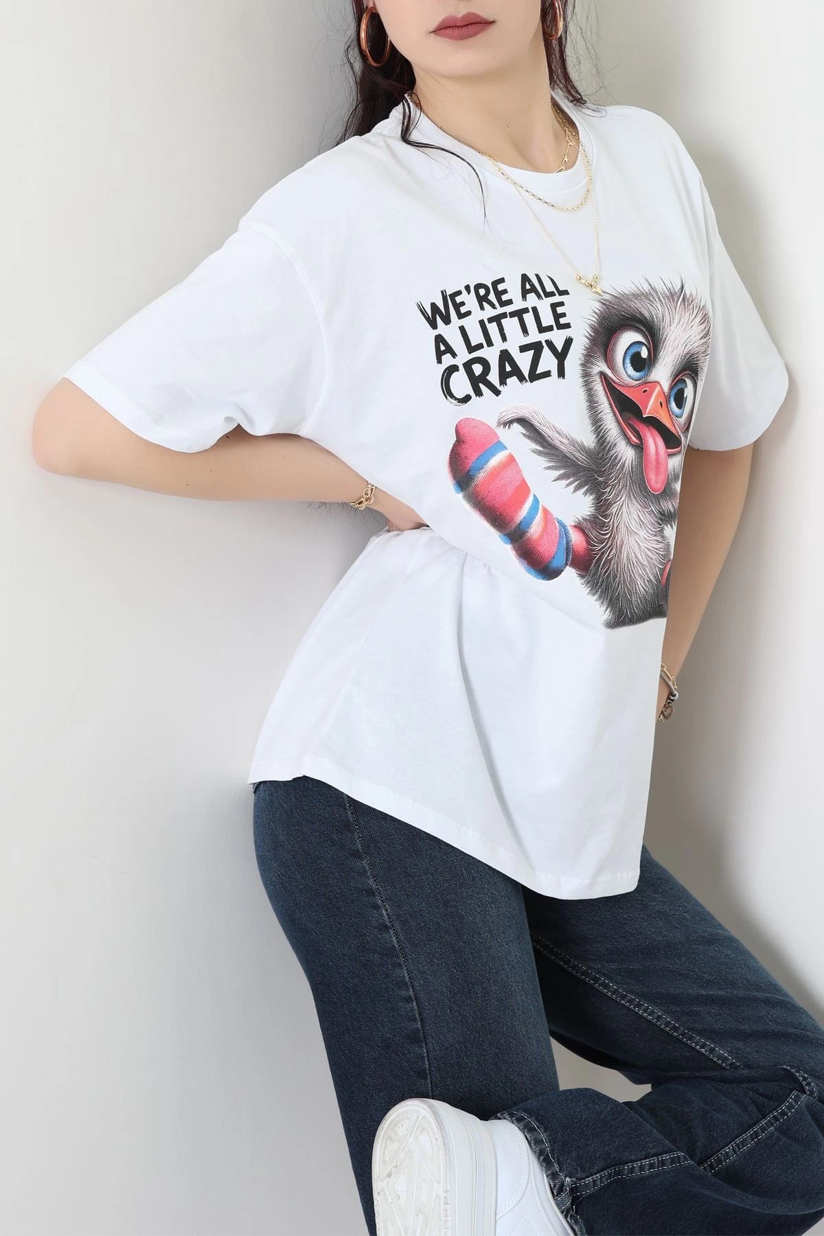 Baskılı Kompakt Penye Tişört Beyazgri - 55044.1872.