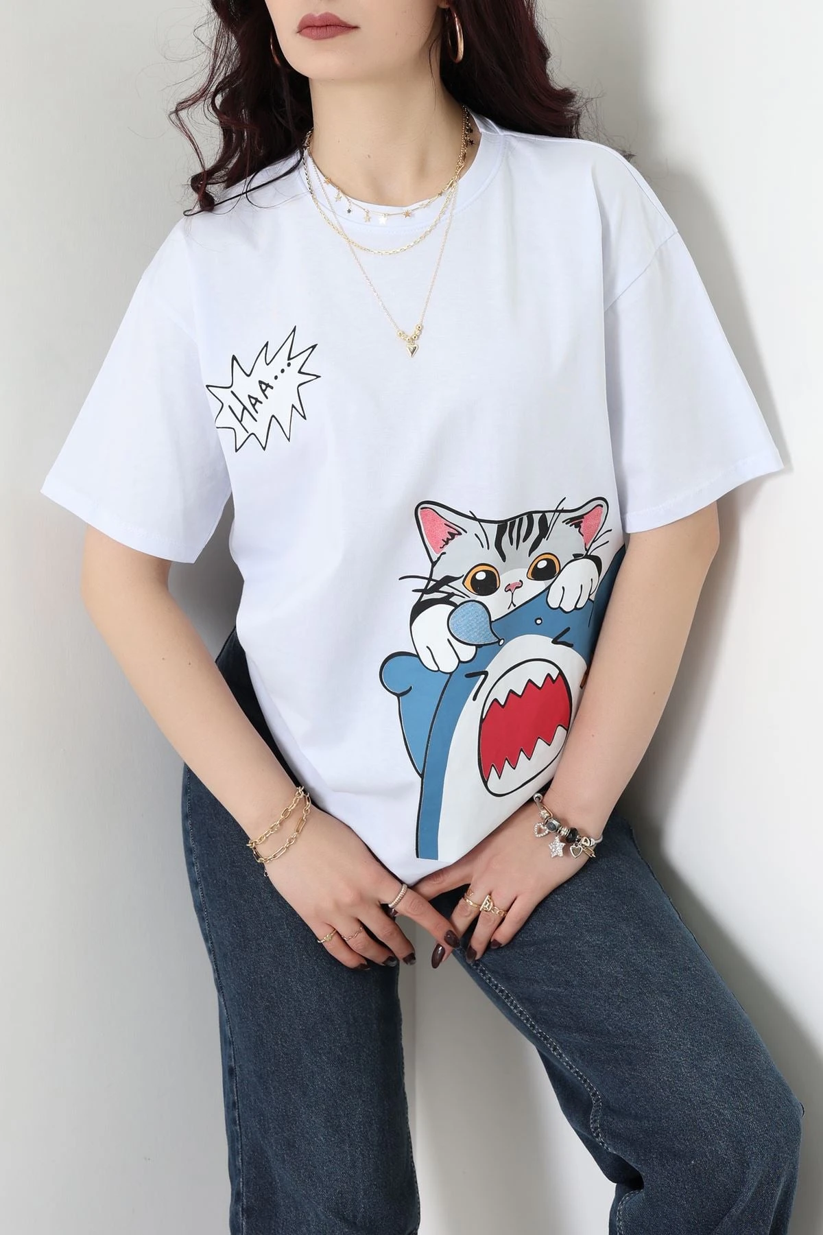 Baskılı Kompakt Penye Tişört Beyazgri1 - 55044.1872.