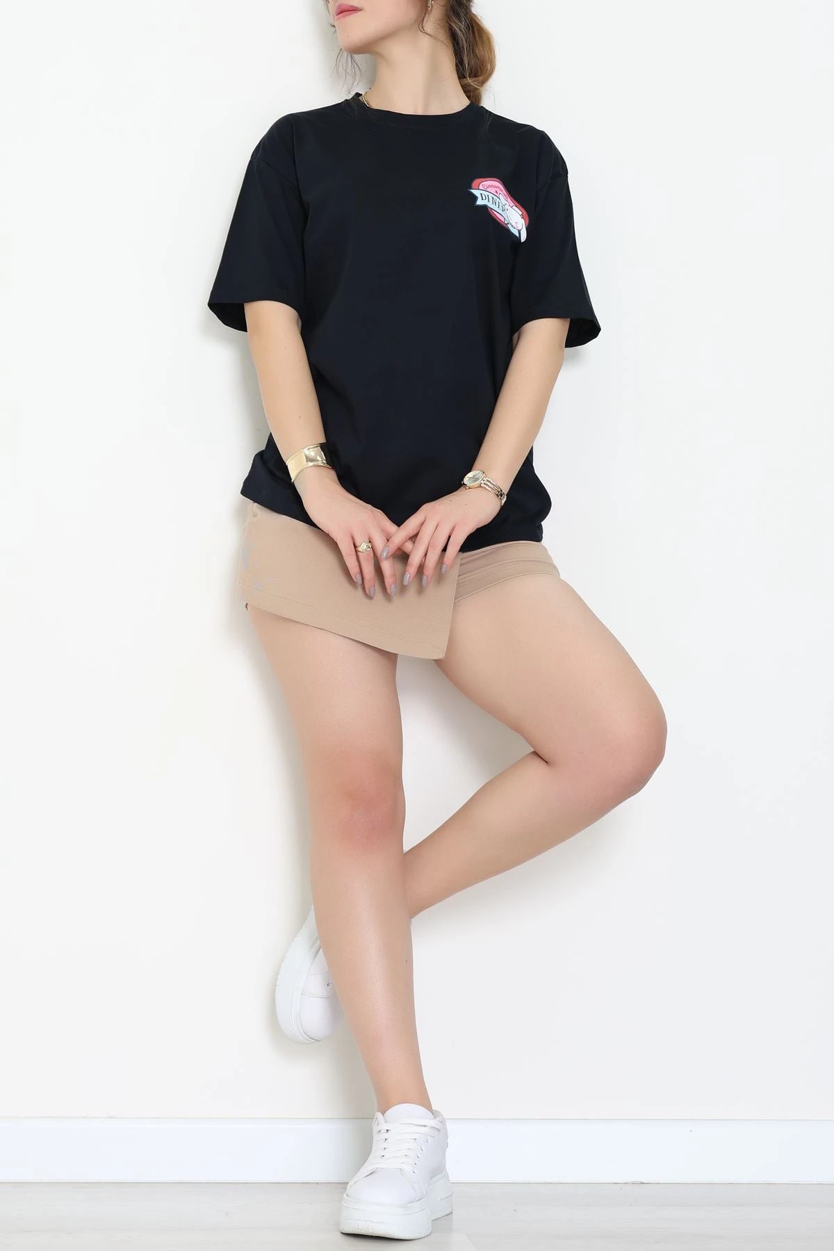 Baskılı Kompakt Penye Tişört Siyahmavi - 55044.1872.