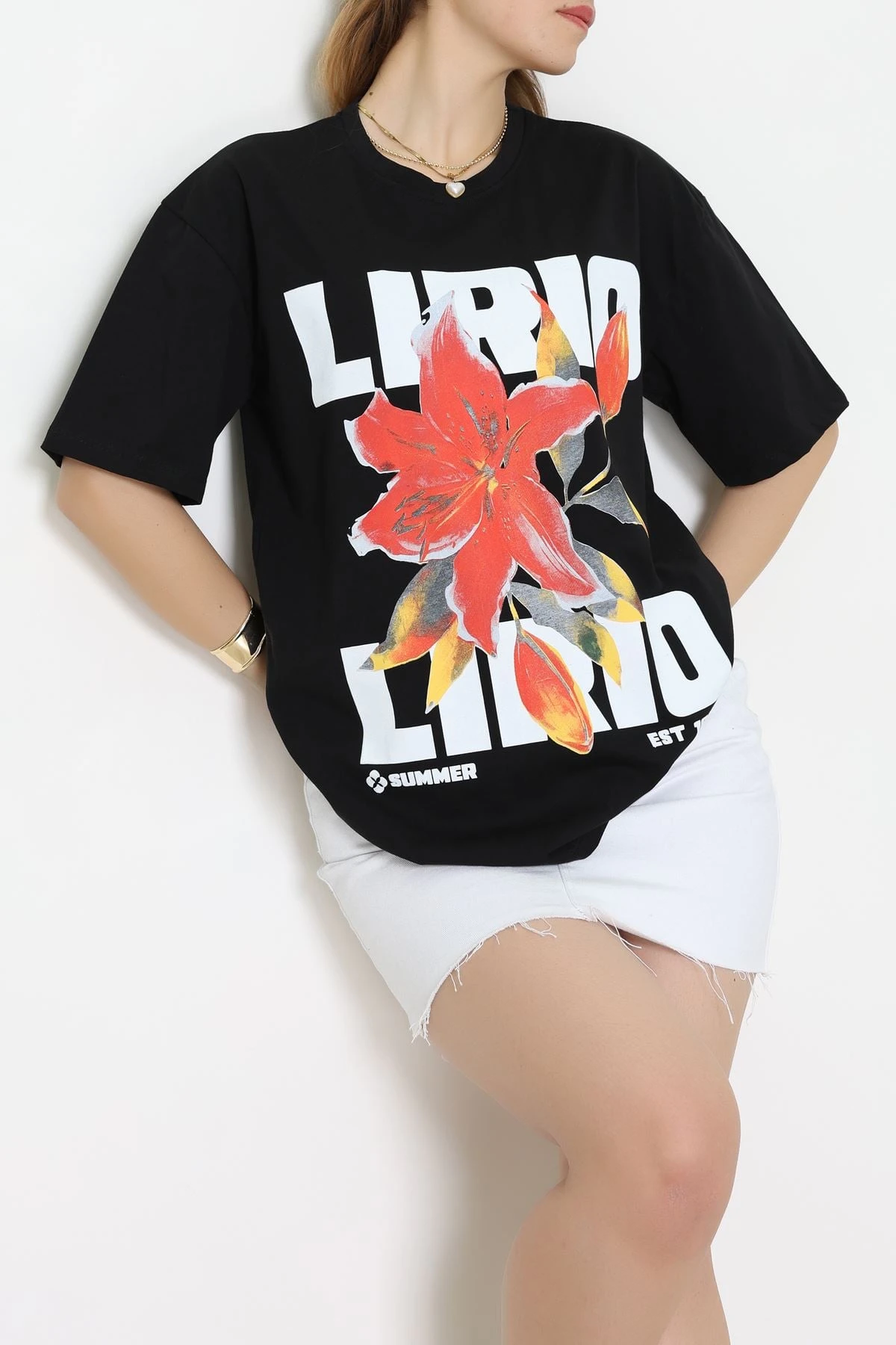 Baskılı Kompakt Penye Tişört Siyahkırmızı - 55044.1872.