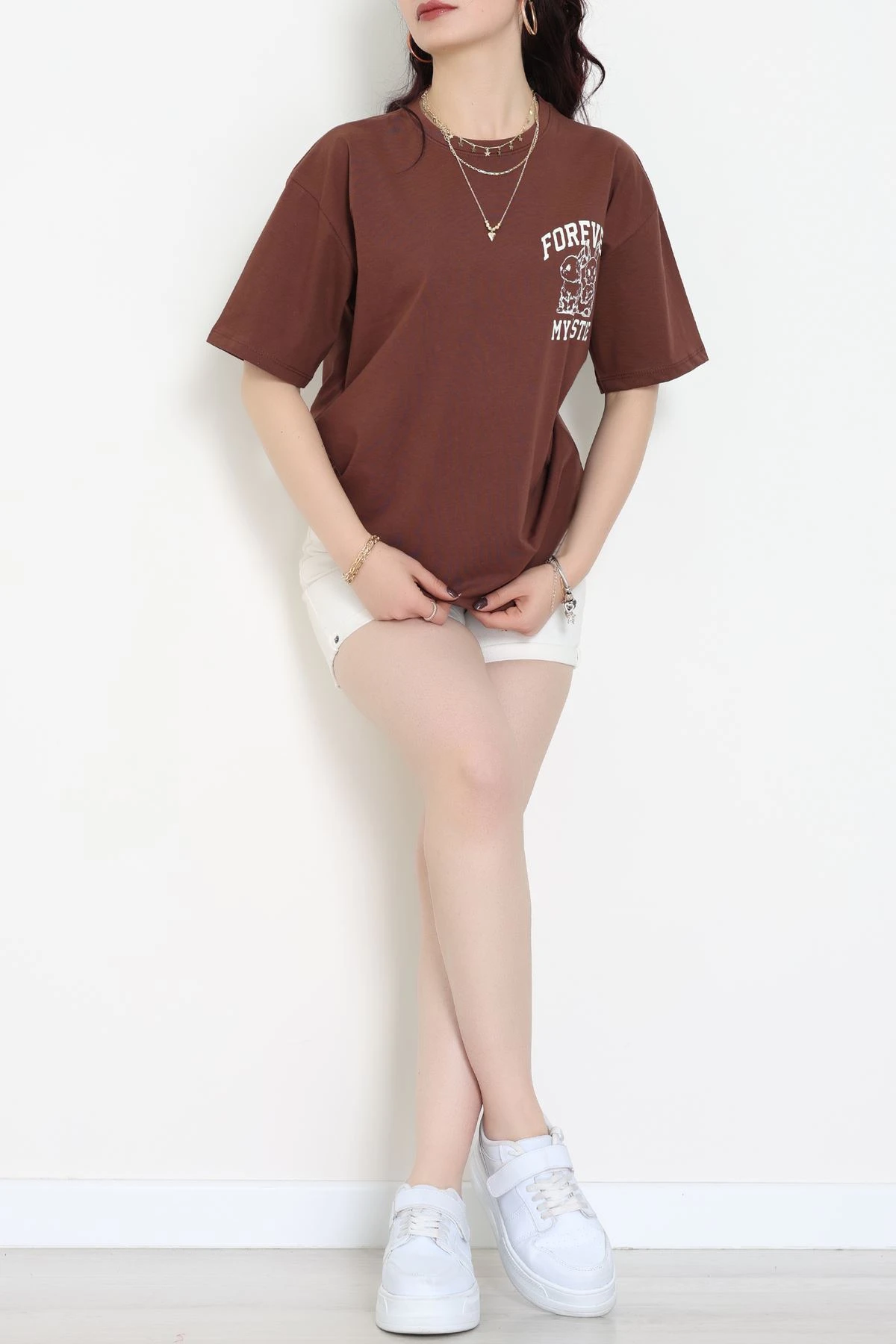 Baskılı Kompakt Penye Tişört Kahvebeyaz - 55044.1872.