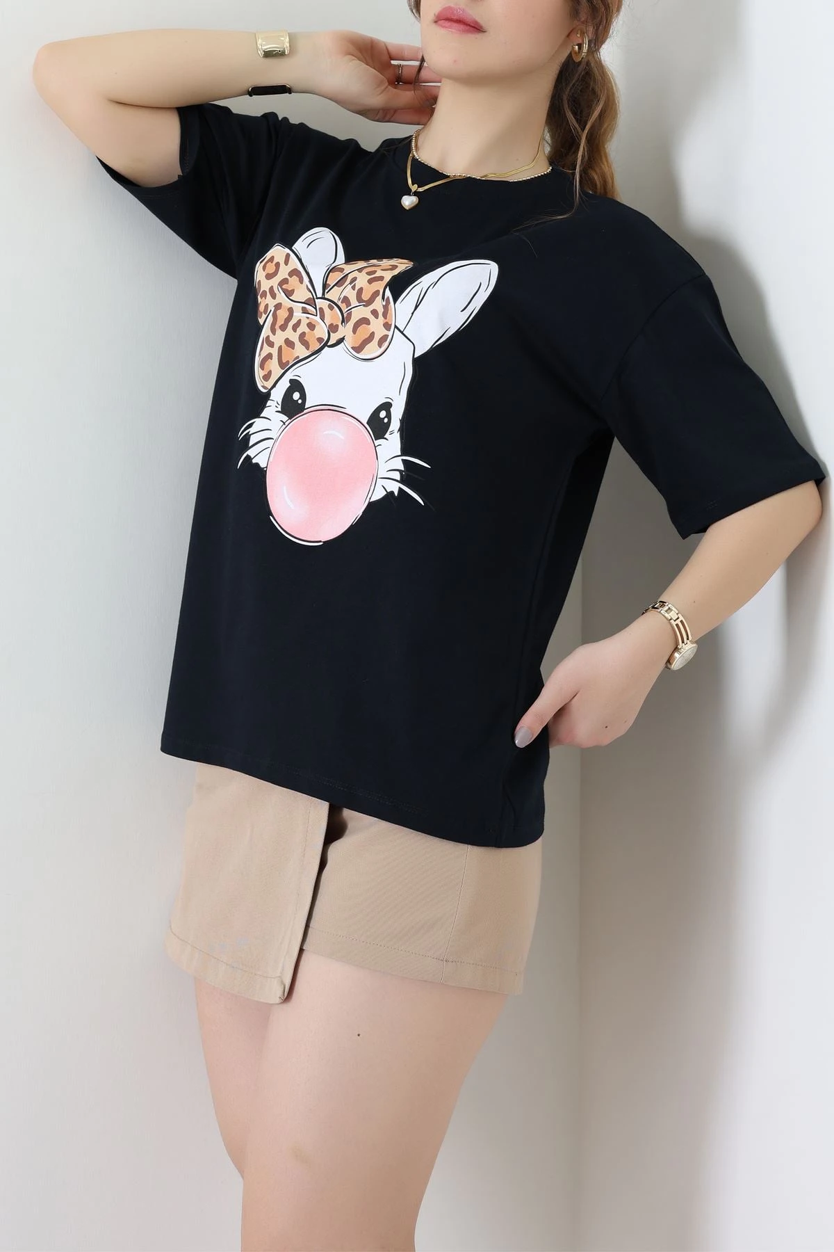 Baskılı Kompakt Penye Tişört Siyahleo - 55044.1872.