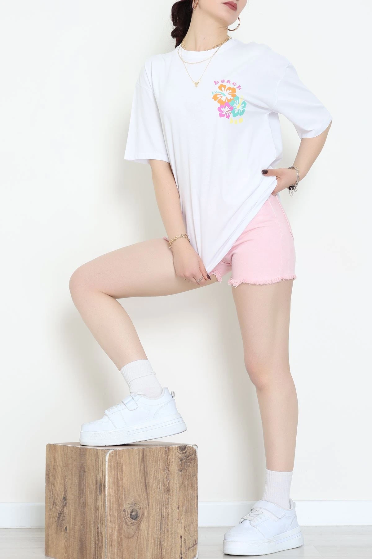 Baskılı Kompakt Penye Tişört Beyazmint - 55044.1872.