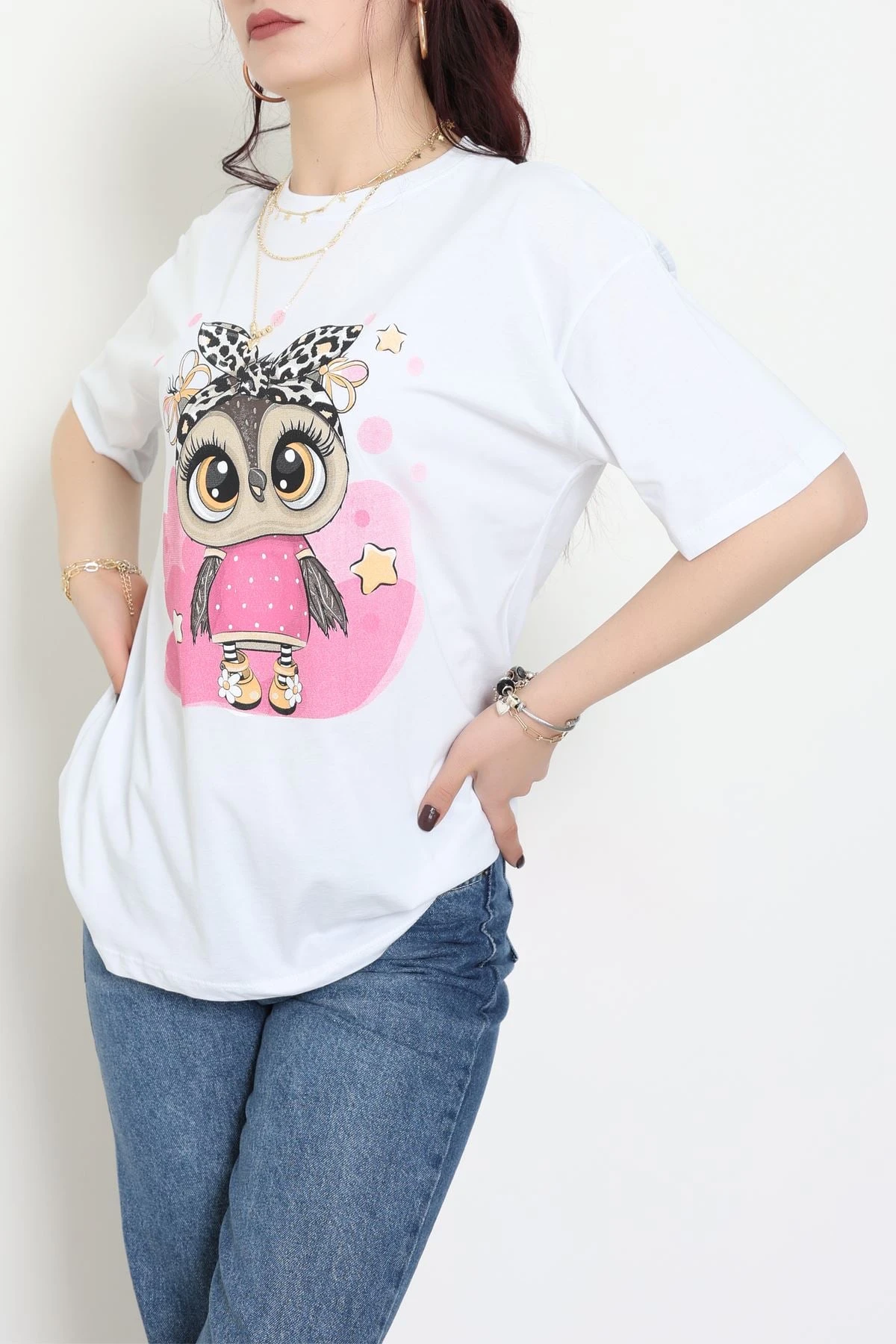 Baskılı Kompakt Penye Tişört Beyazleopar - 55044.1872.