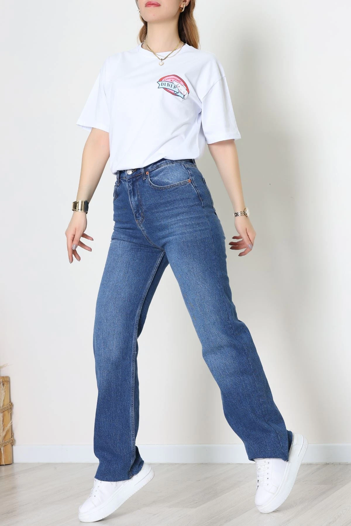 Baskılı Kompakt Penye Tişört Beyazsarı - 55044.1872.