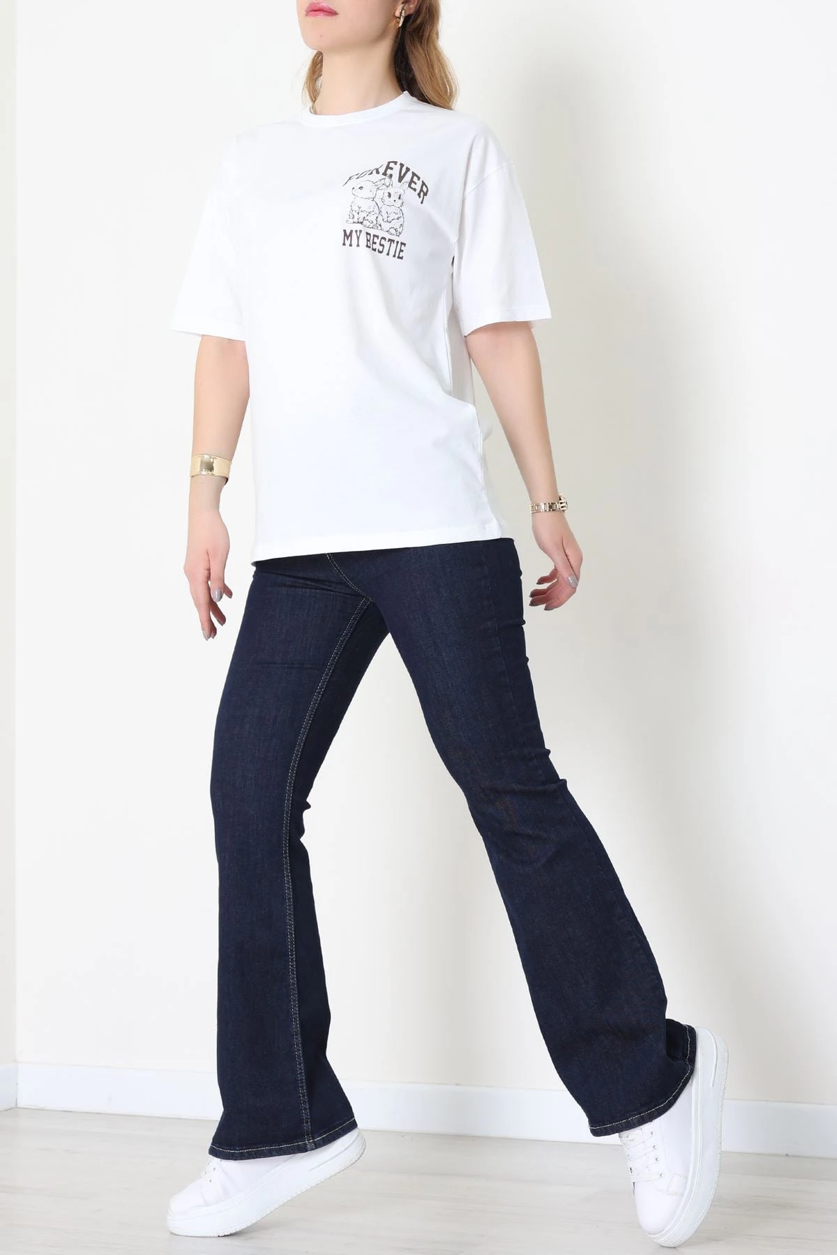 Baskılı Kompakt Penye Tişört Beyazkahve - 55044.1872.