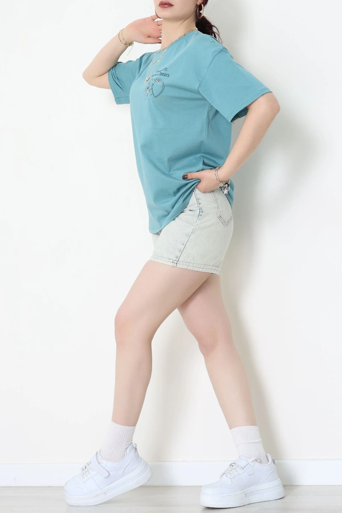 Baskılı Kompakt Penye Tişört Mint - 55044.1872.