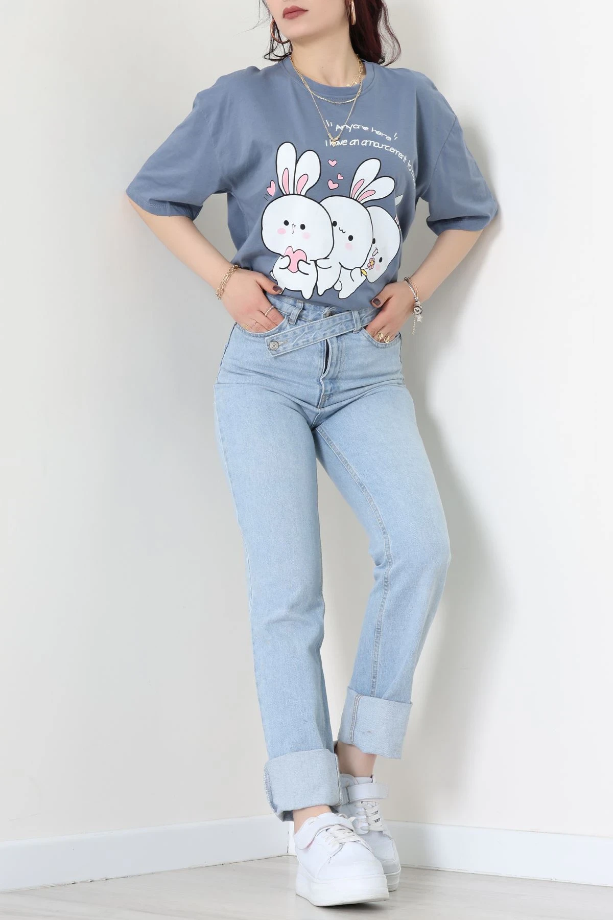 Baskılı Kompakt Penye Tişört Füme - 55044.1872.