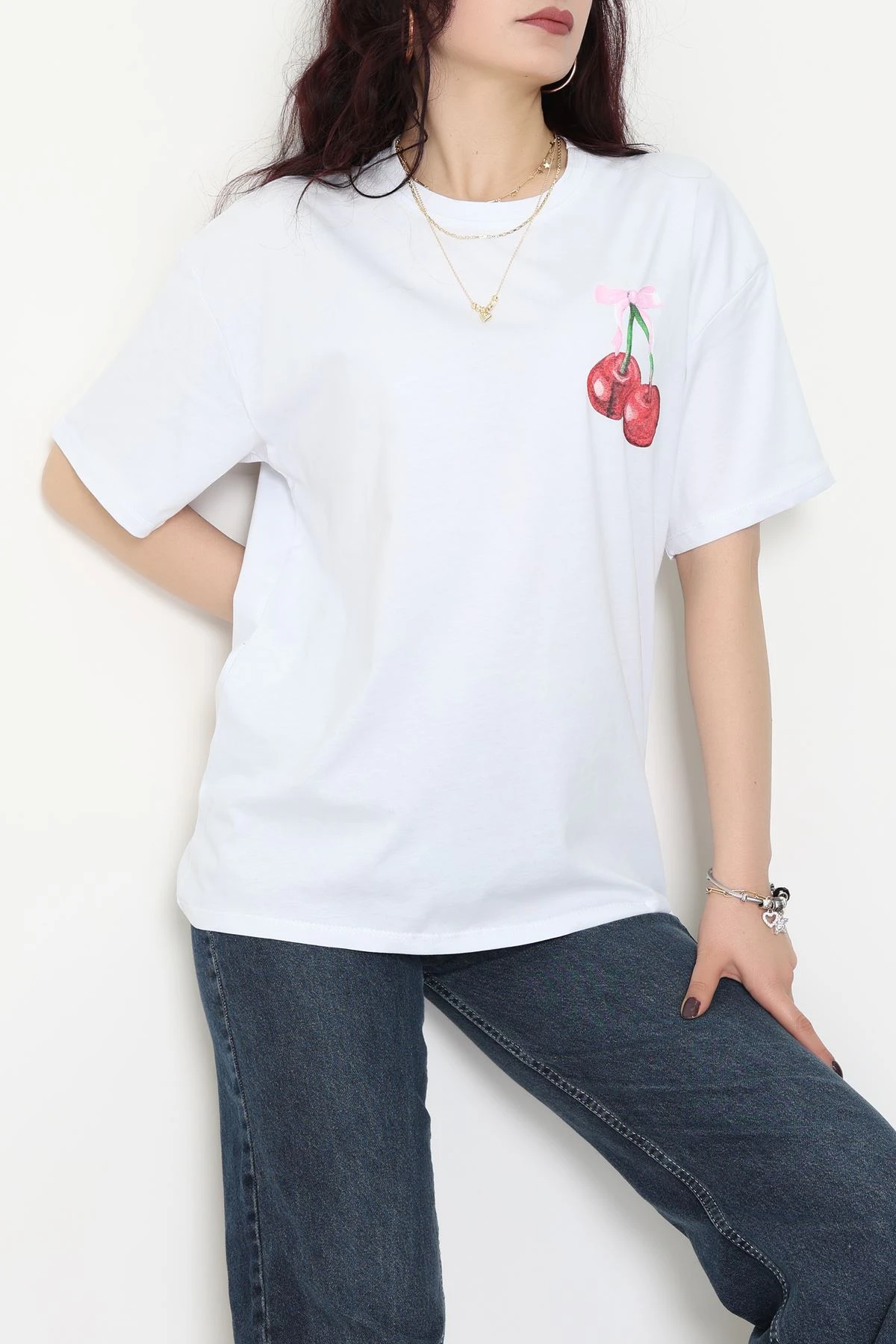 Baskılı Kompakt Penye Tişört Beyazkiraz - 55044.1872.