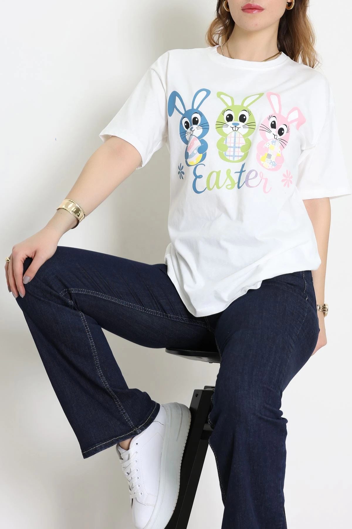 Baskılı Kompakt Penye Tişört Beyazyeşil - 55044.1872.