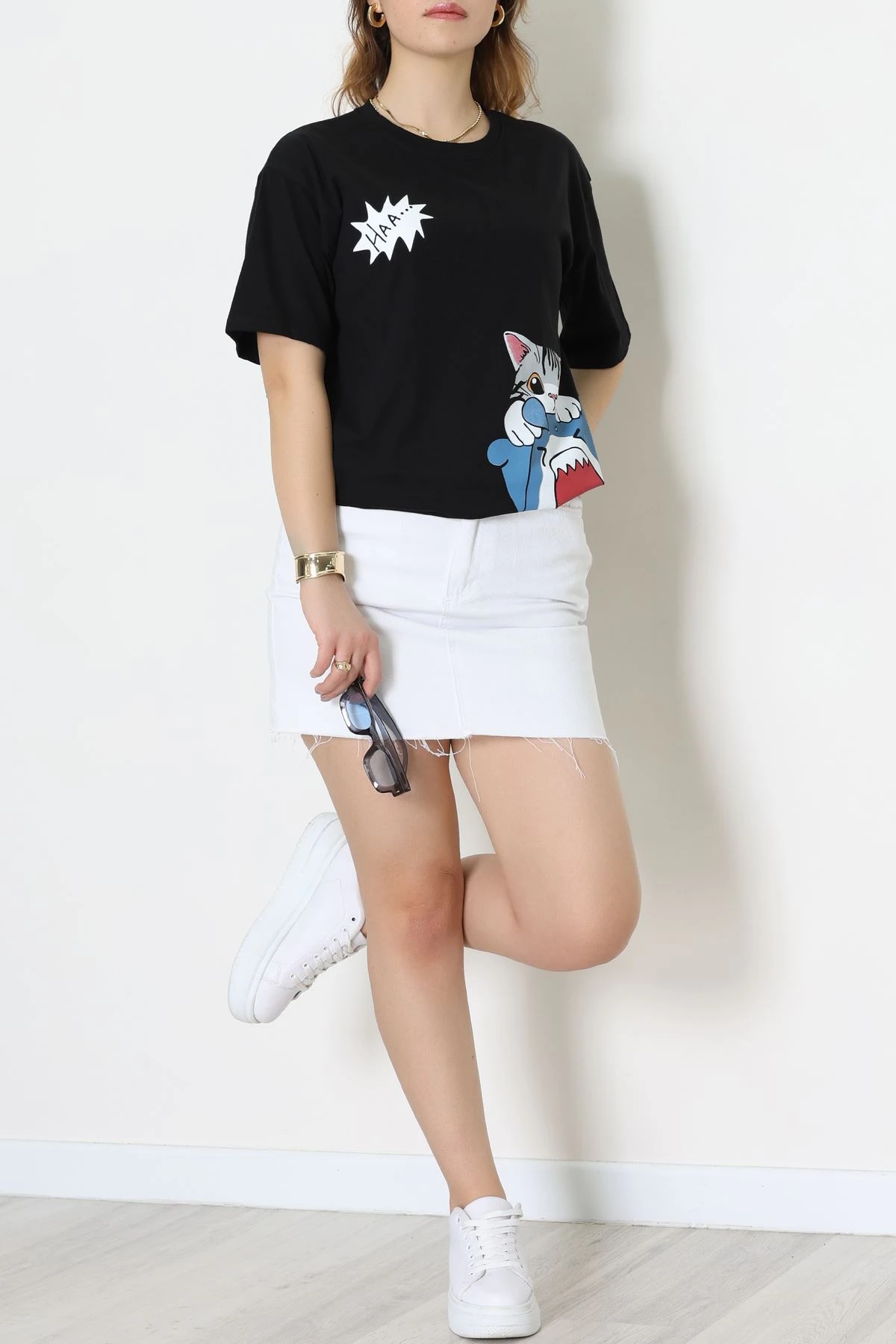 Baskılı Kompakt Penye Tişört Siyahgri - 55044.1872.