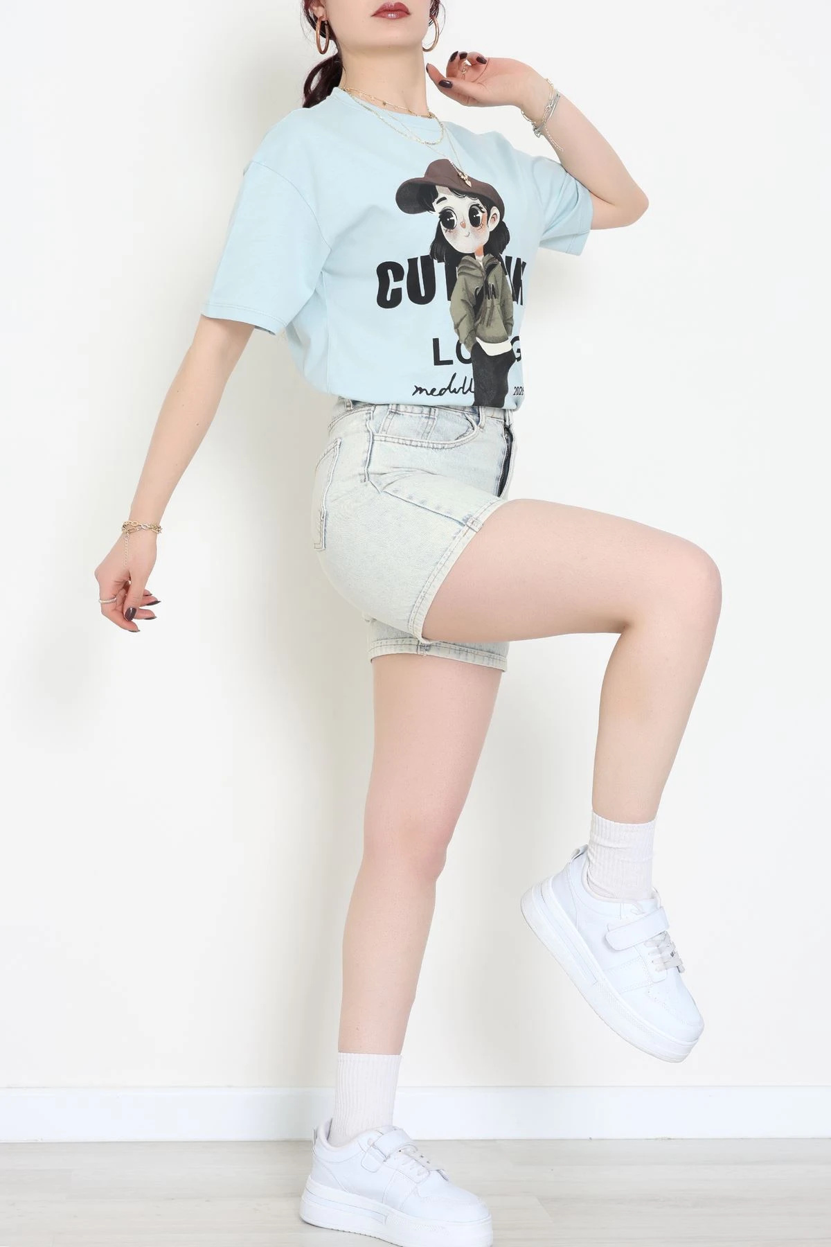 Baskılı Kompakt Penye Tişört Mintkahve - 55044.1872.