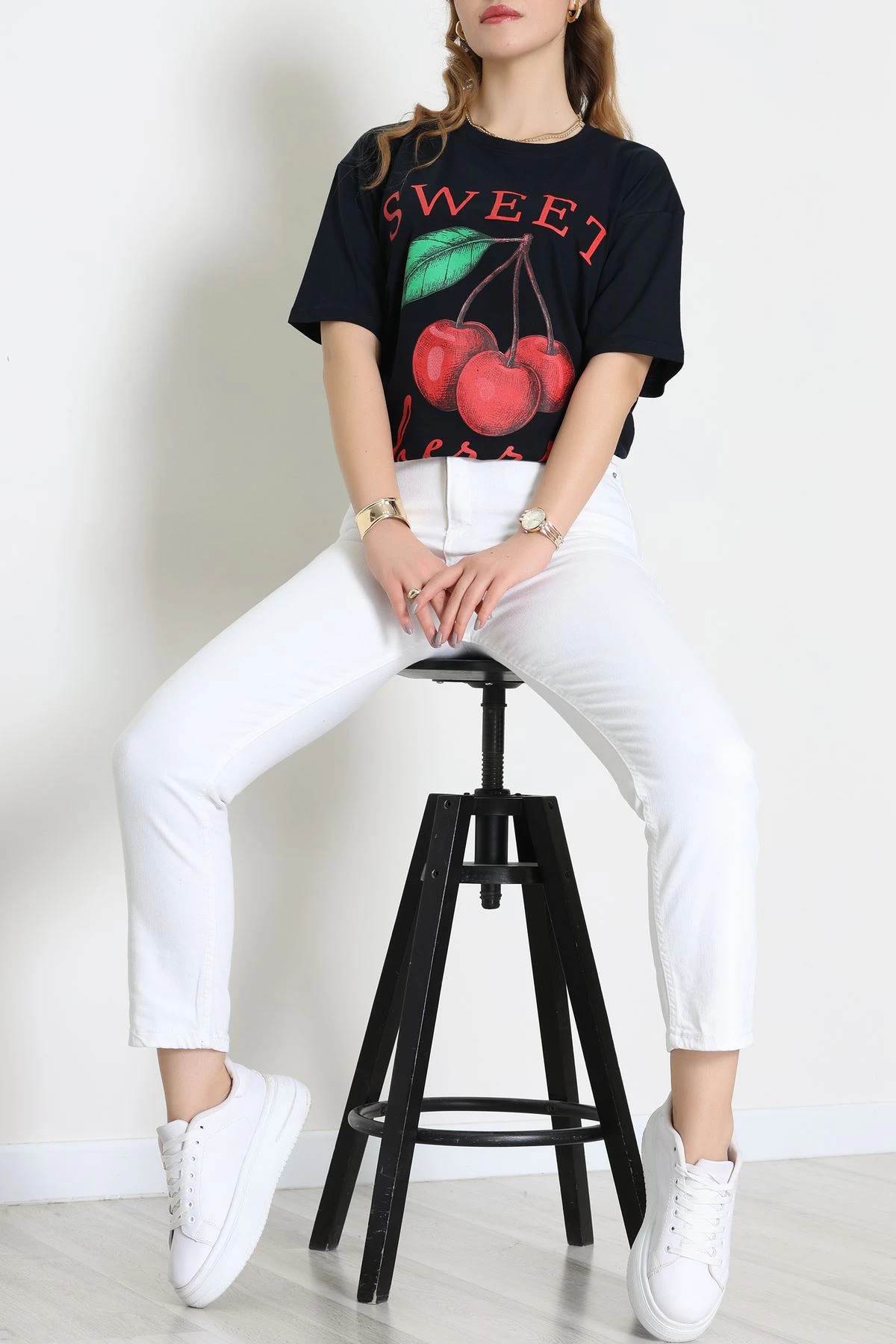 Baskılı Kompakt Penye Tişört Lacivertyeşil - 55044.1872.